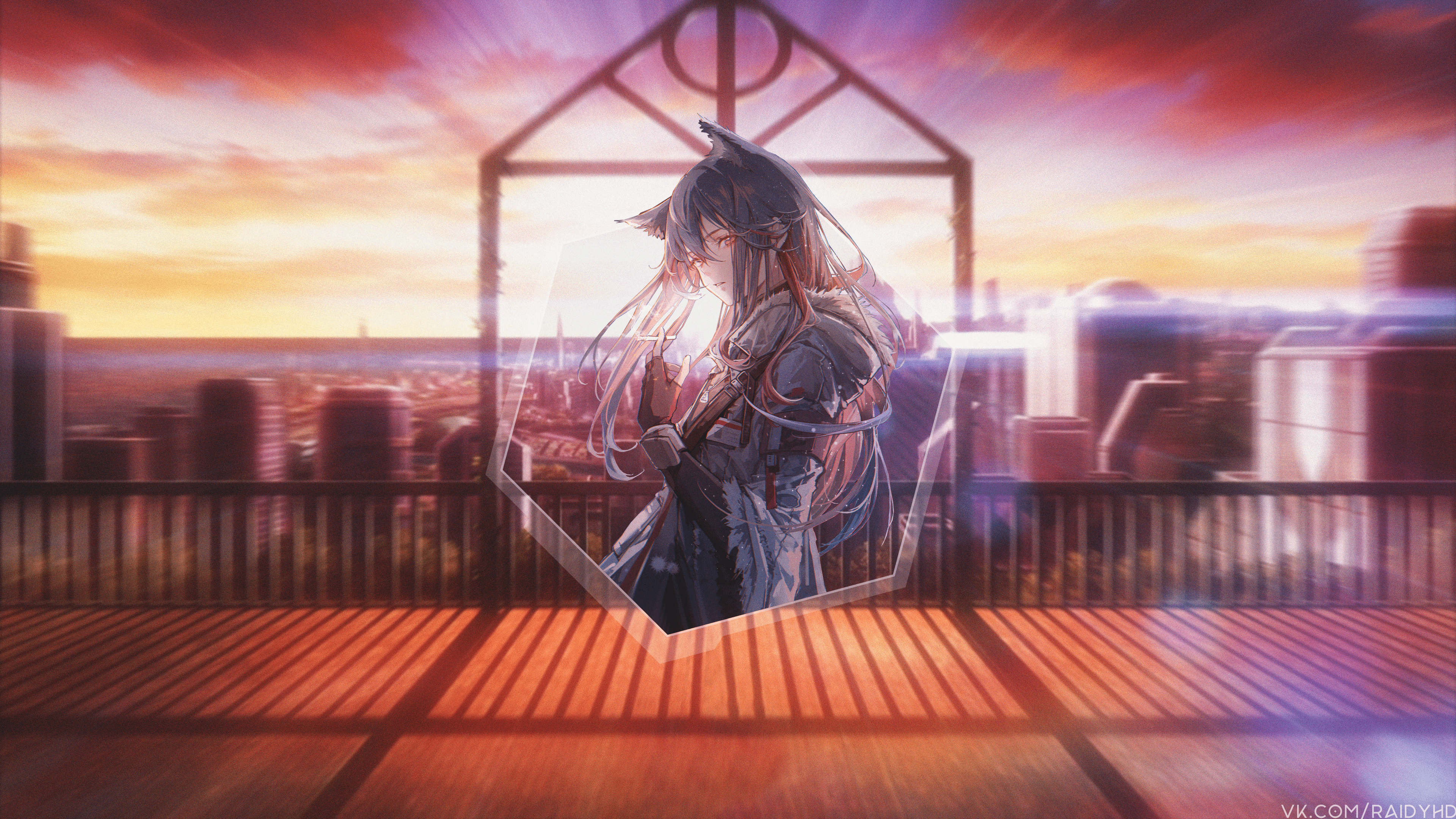 anime, anime girls, picture-in-picture, sunset, HD Wallpaper