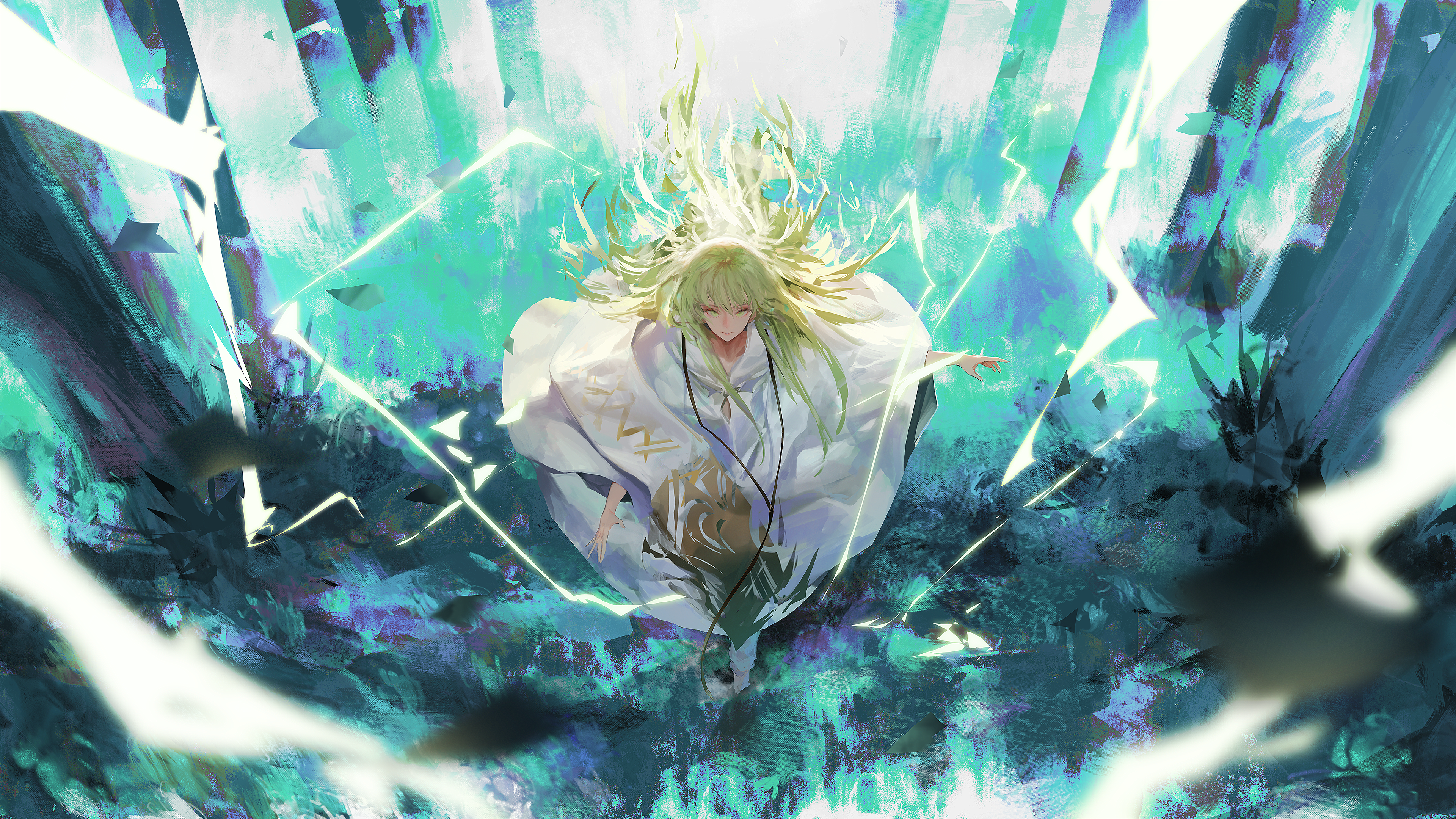 anime, green hair, white clothing, Enkidu (FGO), HD Wallpaper