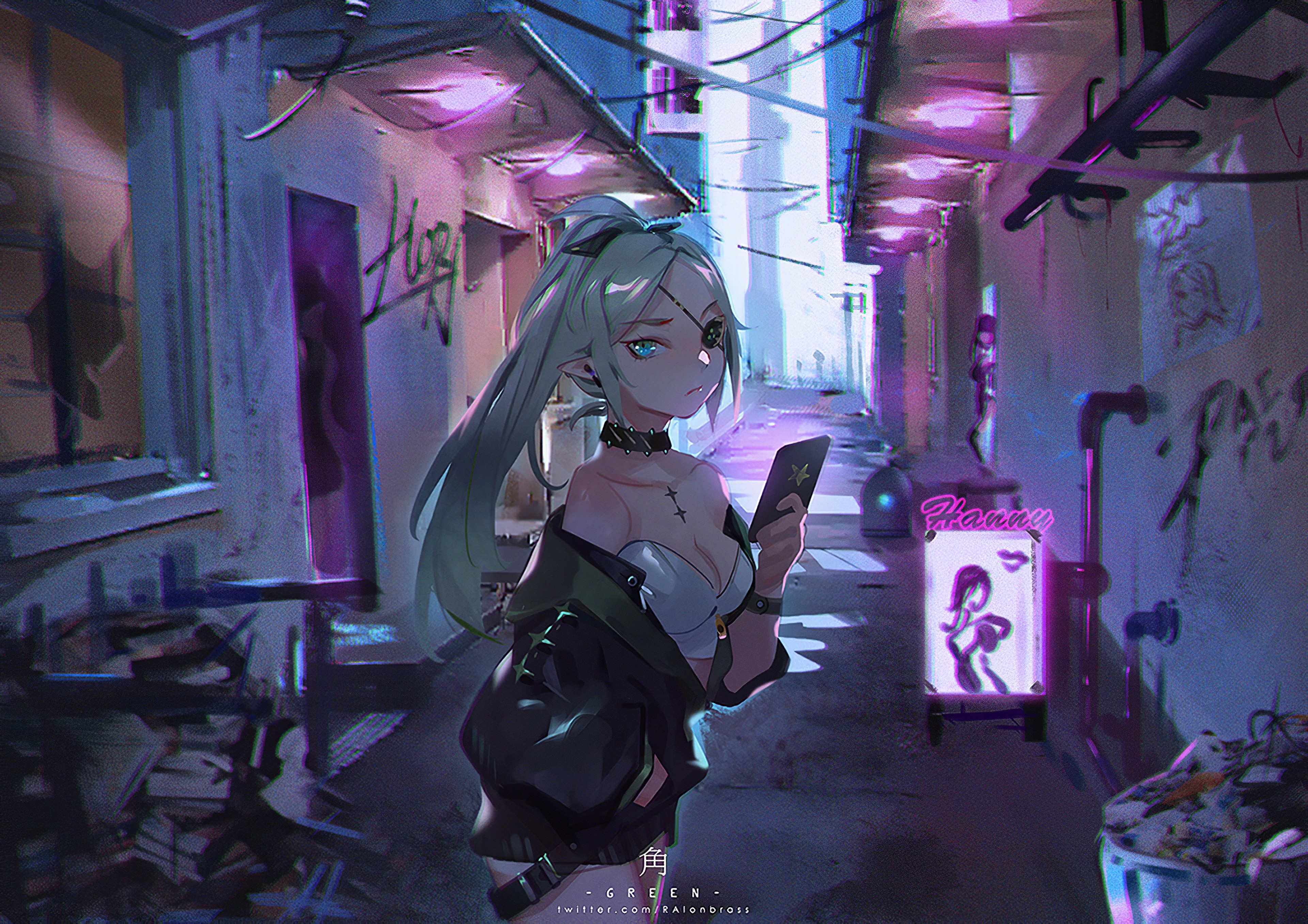 anime girls, anime, green hair, ponytail, HD Wallpaper
