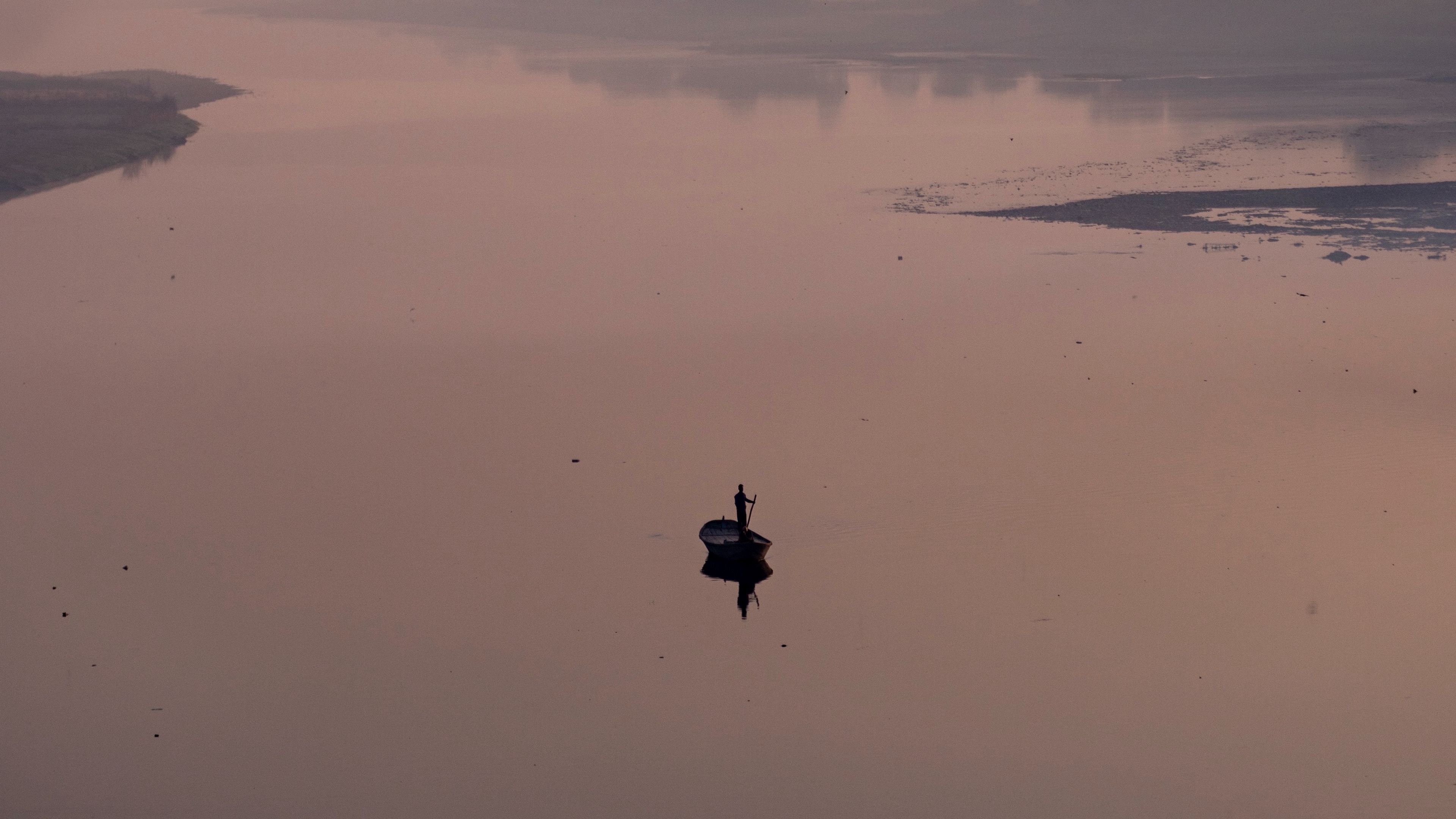 river, boat, fog, silence, windless, lonely, 4k, HD Wallpaper