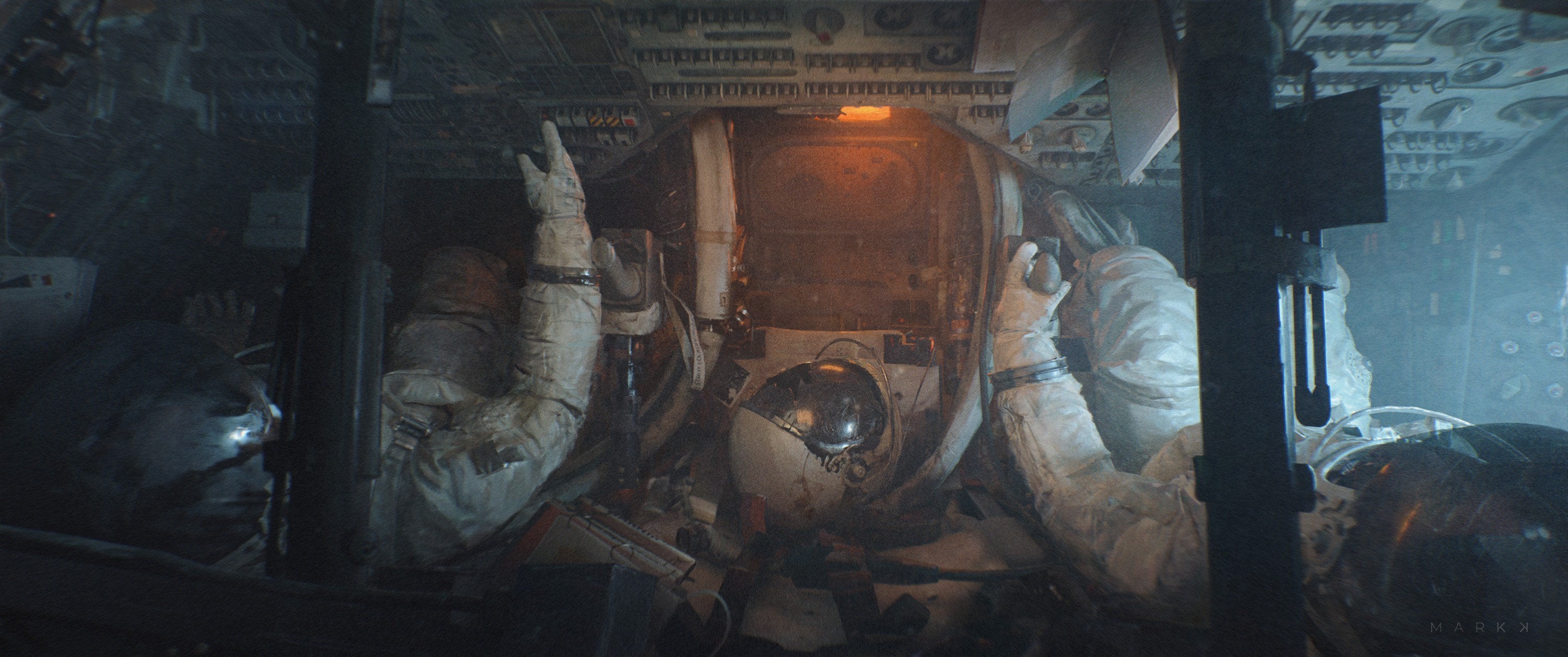 astronaut, spacesuit, artwork, MarkK, ultrawide, HD Wallpaper