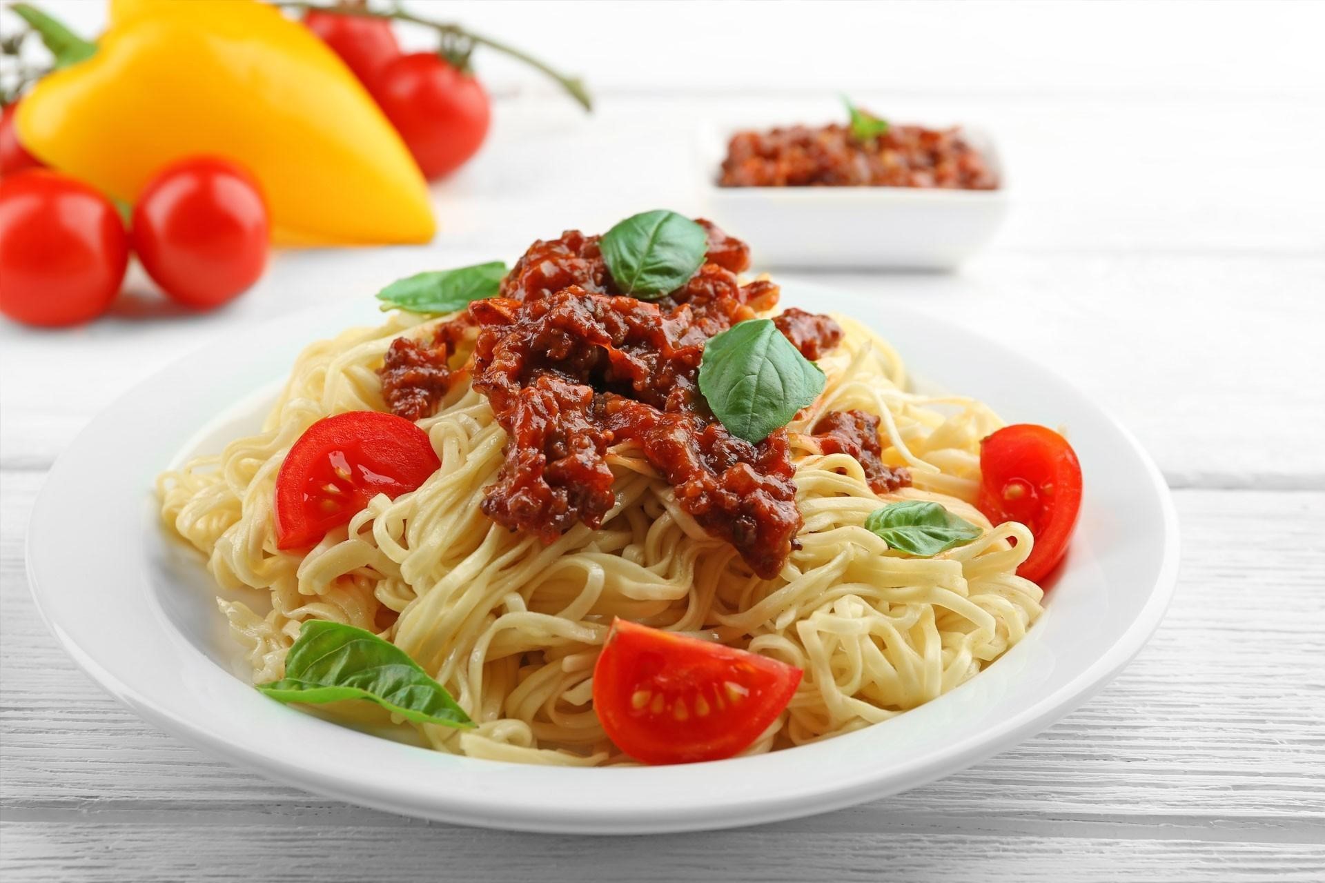 colorful, pasta, noodles, tomatoes, food, spaghetti, basil, Paprika (Food), HD Wallpaper