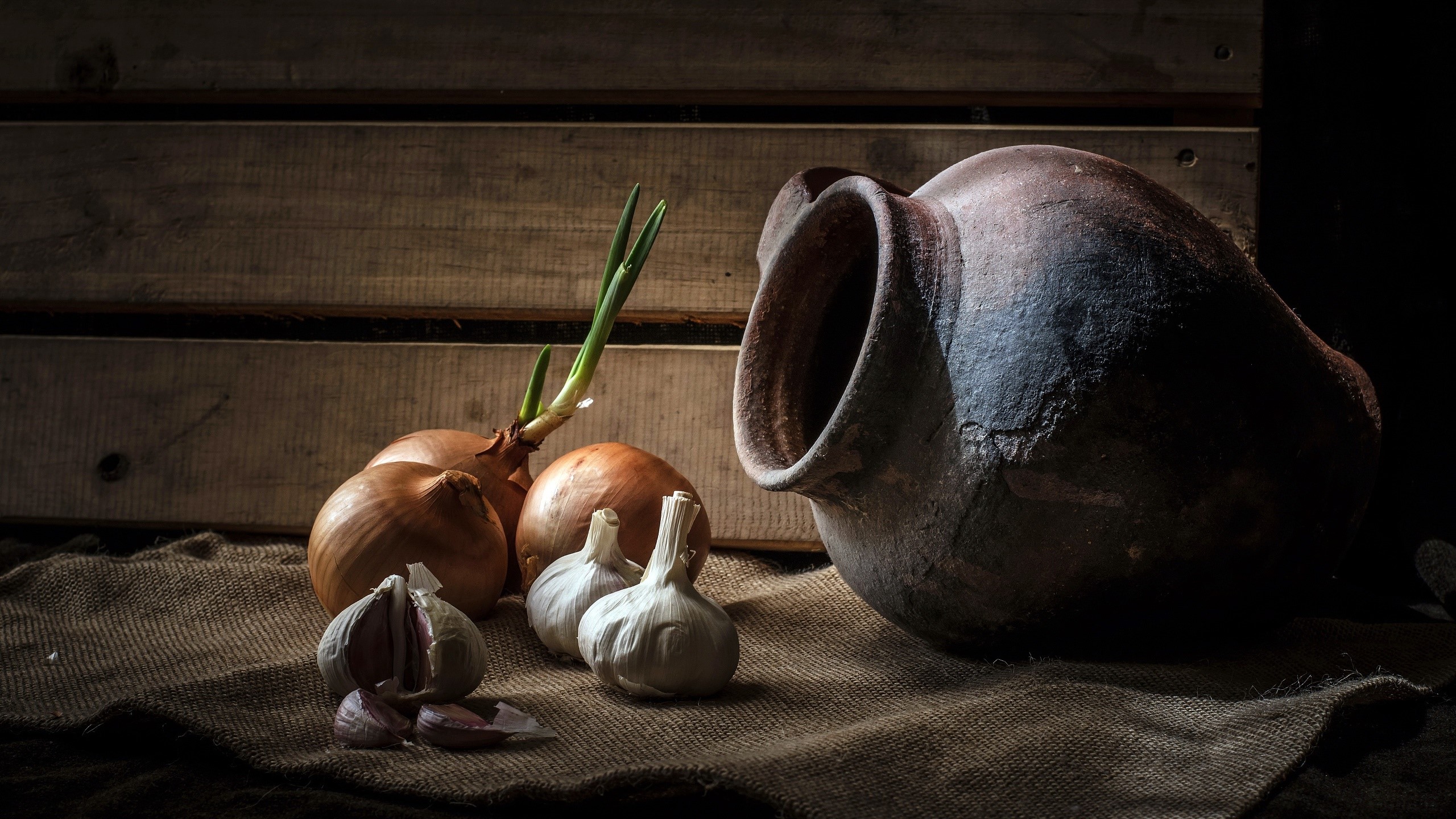 Onions, still life, Garlic, food, vegetables, HD Wallpaper