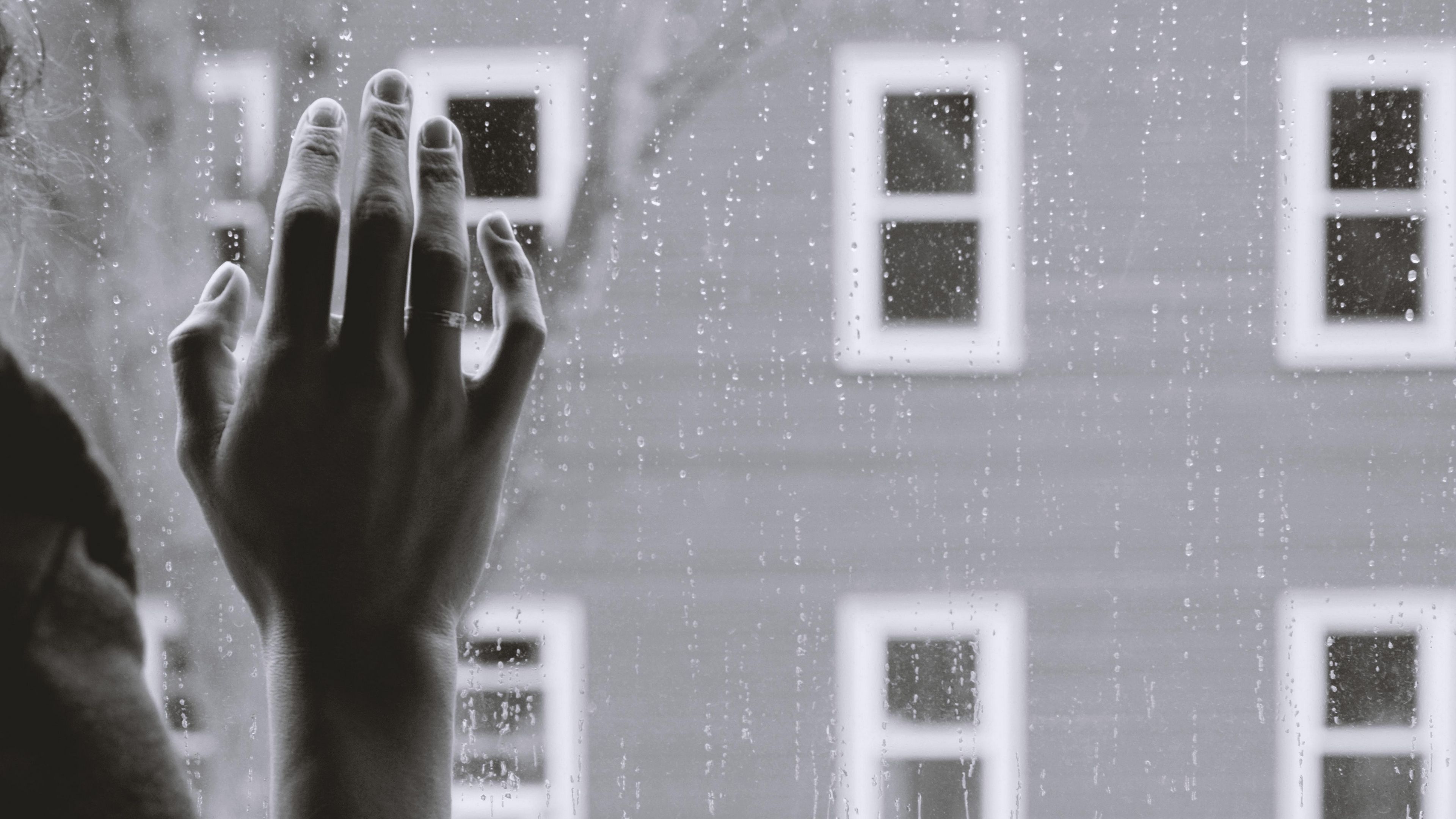 hand, glass, rain, melancholy, sadness, gloom, 4k, HD Wallpaper