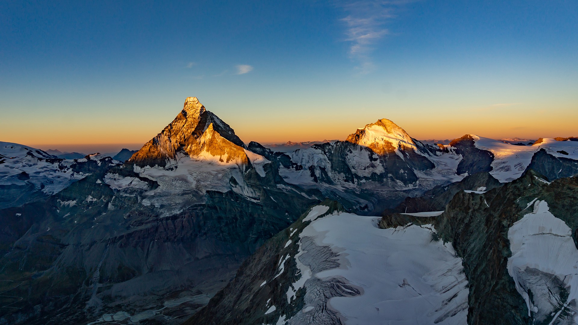 photography, clouds, sunset, snow, Matterhorn, landscape, mountains, nature, HD Wallpaper
