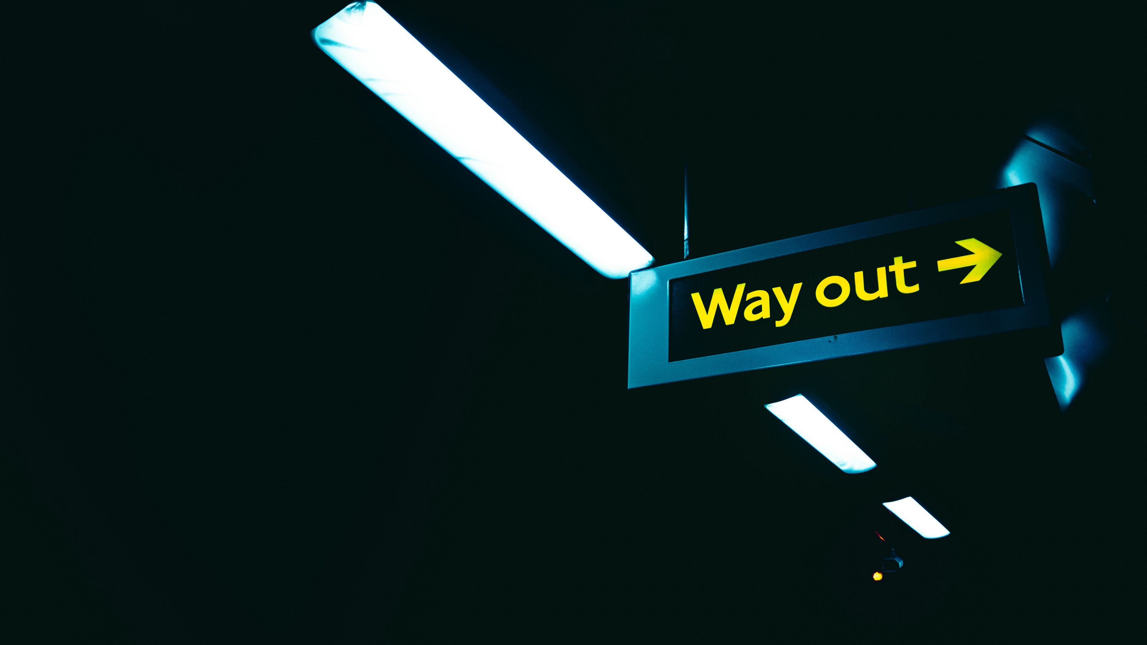 sign, pointer, lamps, inscription, way, tunnel, dark, 4k, HD Wallpaper