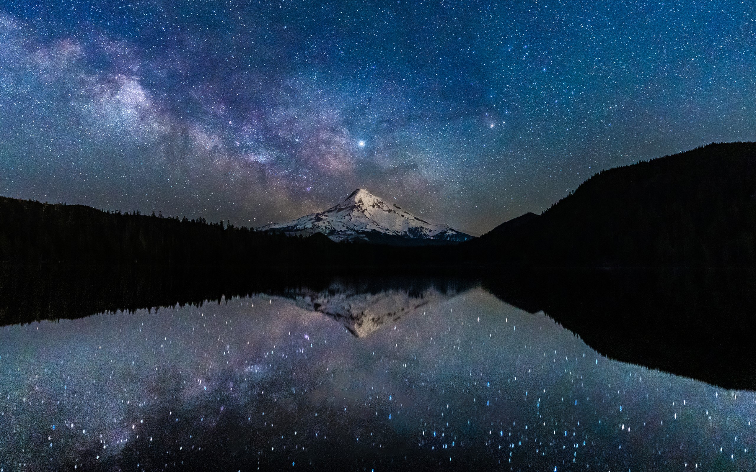 Milky Way, stars, mirror, water, horizon, HD Wallpaper