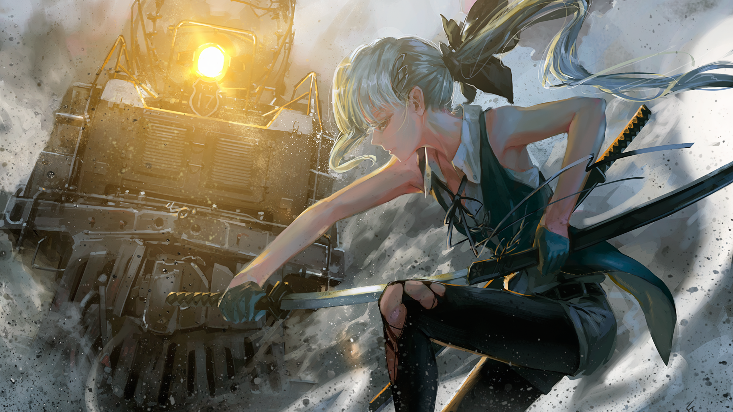 Touhou, sword, train, anime, HD Wallpaper