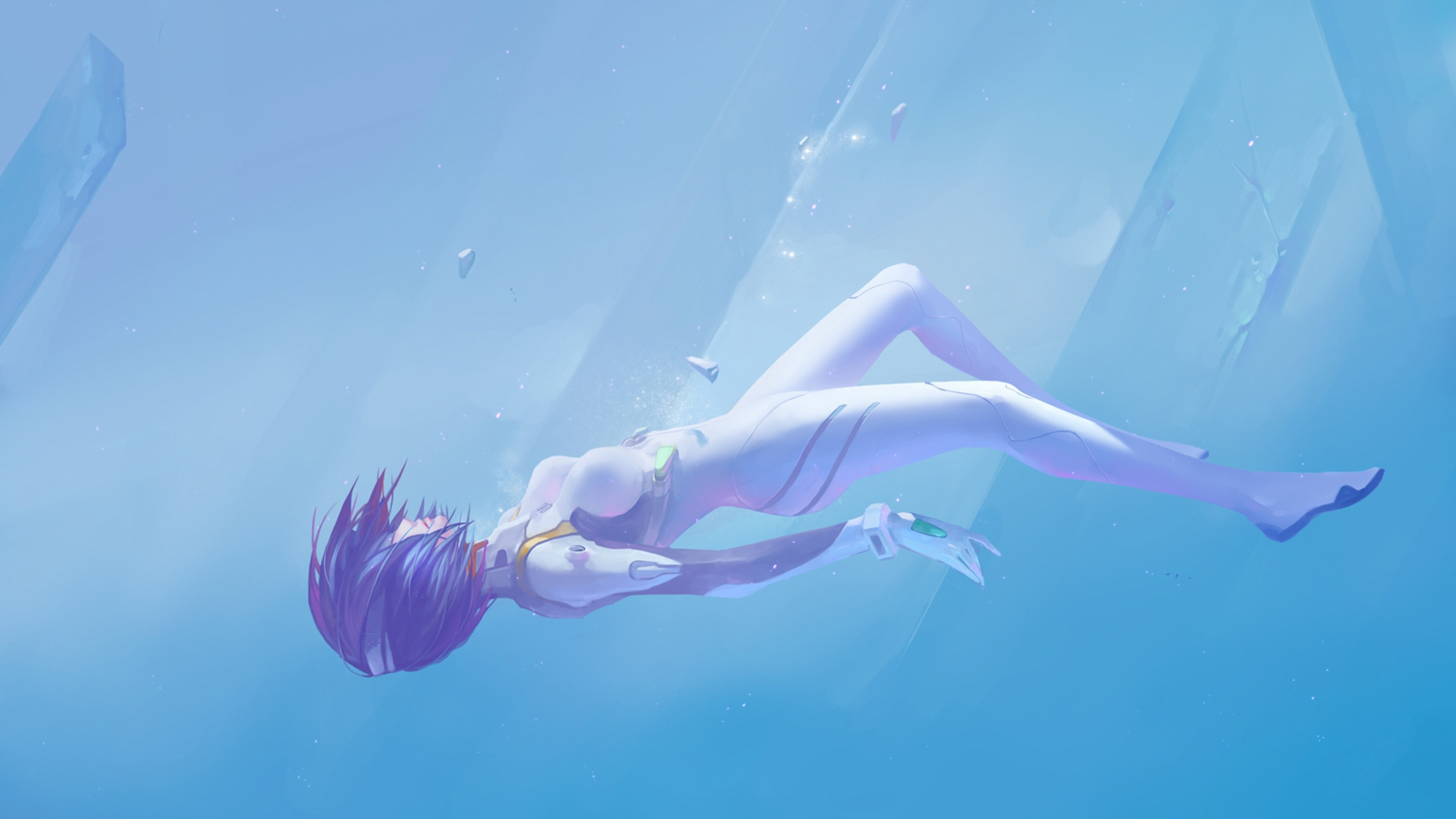 short hair, anime girls, Neon Genesis Evangelion, floating, underwater, bodysuit, Ayanami Rei, anime, HD Wallpaper