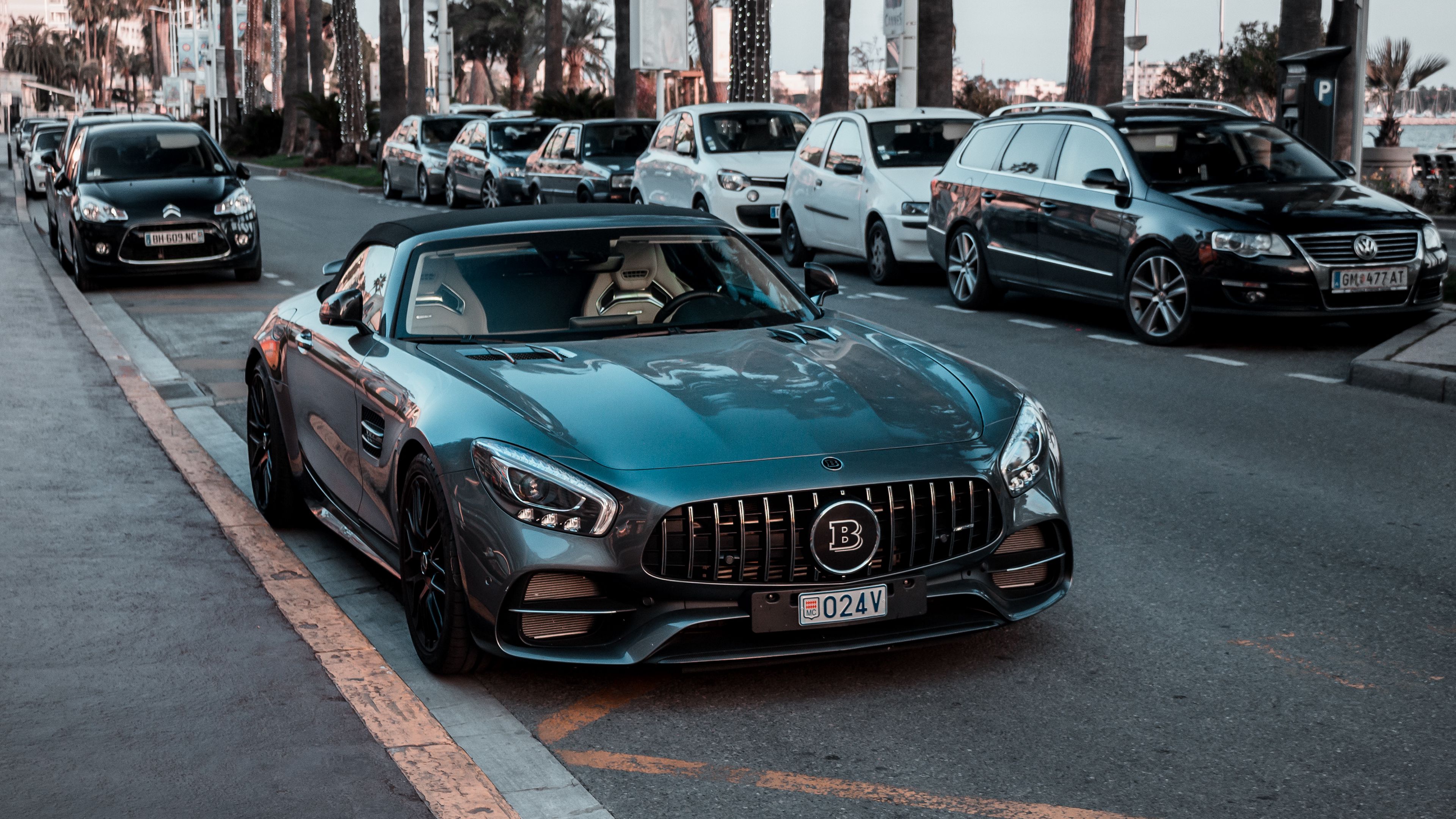 car, convertible, sporty, dark metallic, front view, 4k, HD Wallpaper