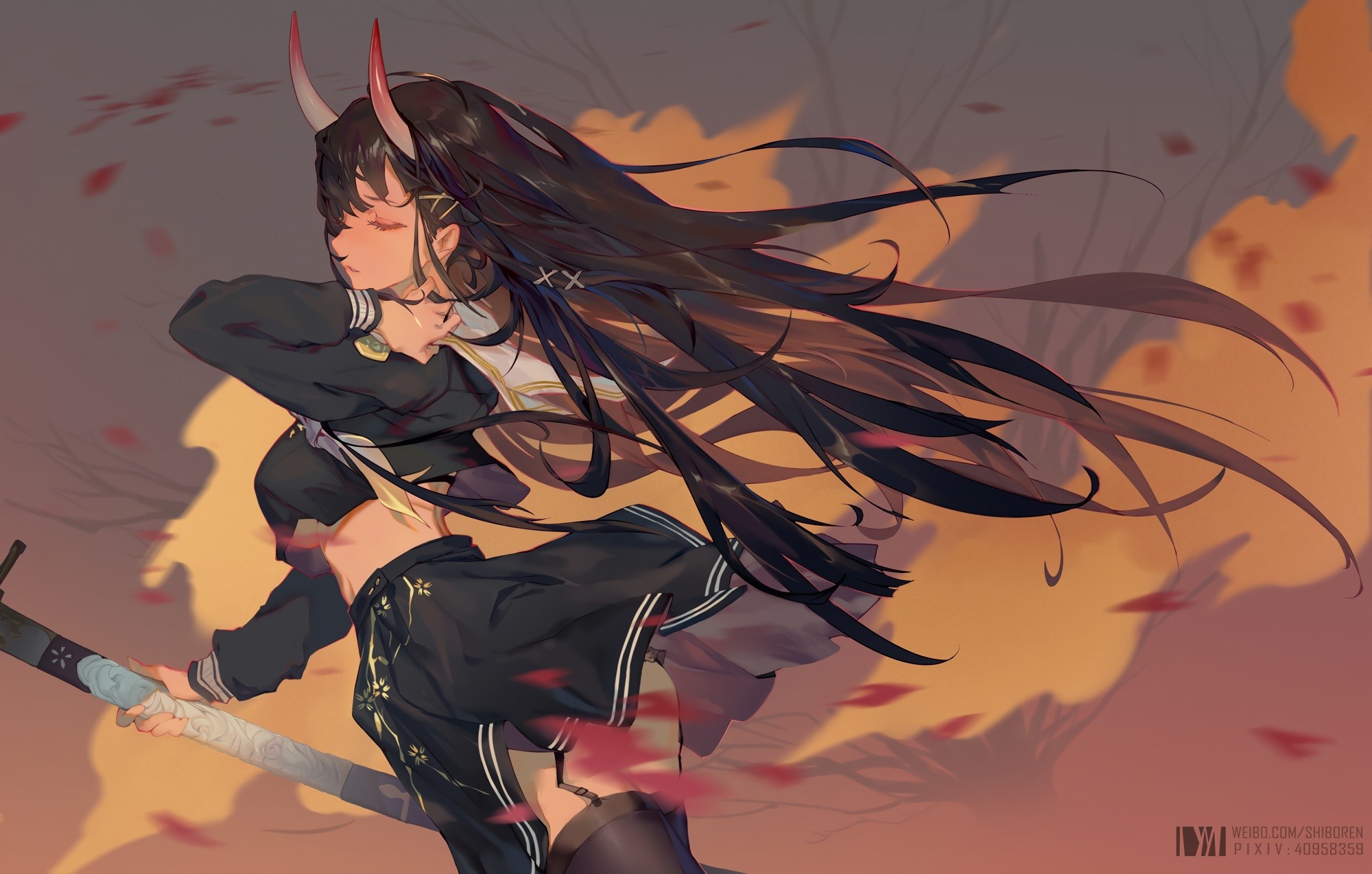 long hair, black hair, anime girls, Noshiro (Azur Lane), Azur Lane, anime, HD Wallpaper