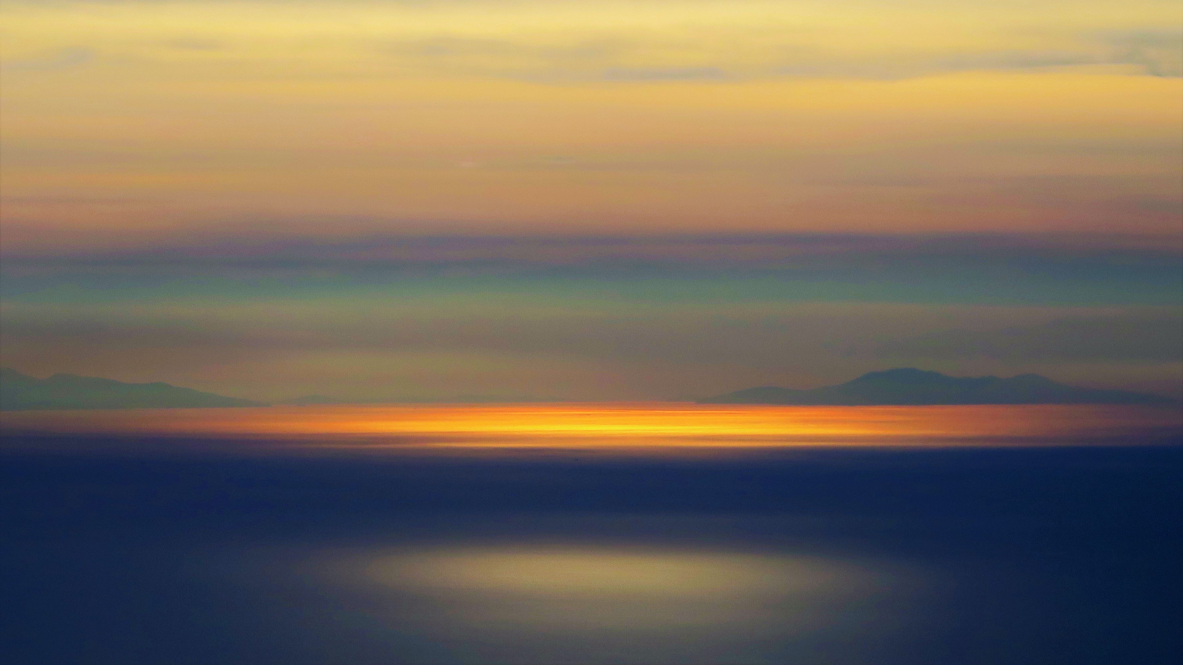 sunset, horizon, blur, water, surface, reflection, 4k, HD Wallpaper