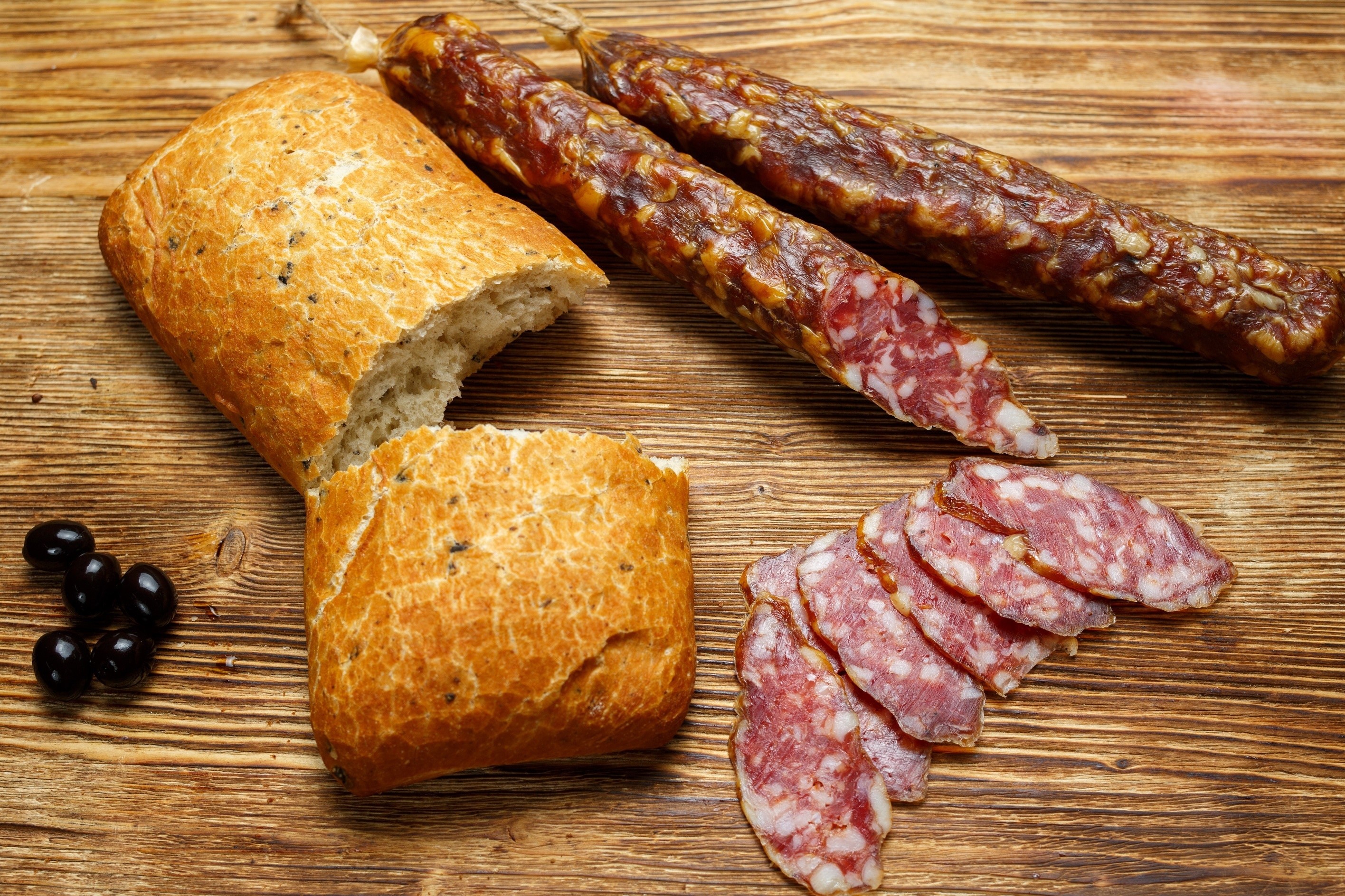 bread, sausage, food, HD Wallpaper