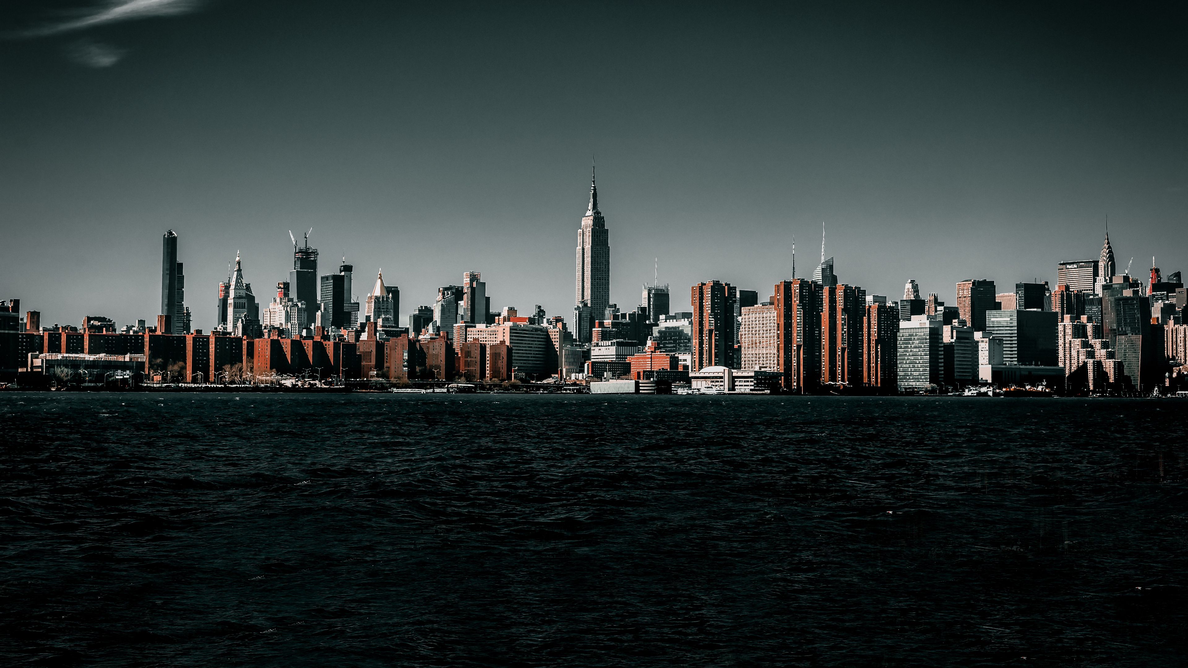 coast, city, cityscape, buildings, water, waves, 4k, HD Wallpaper