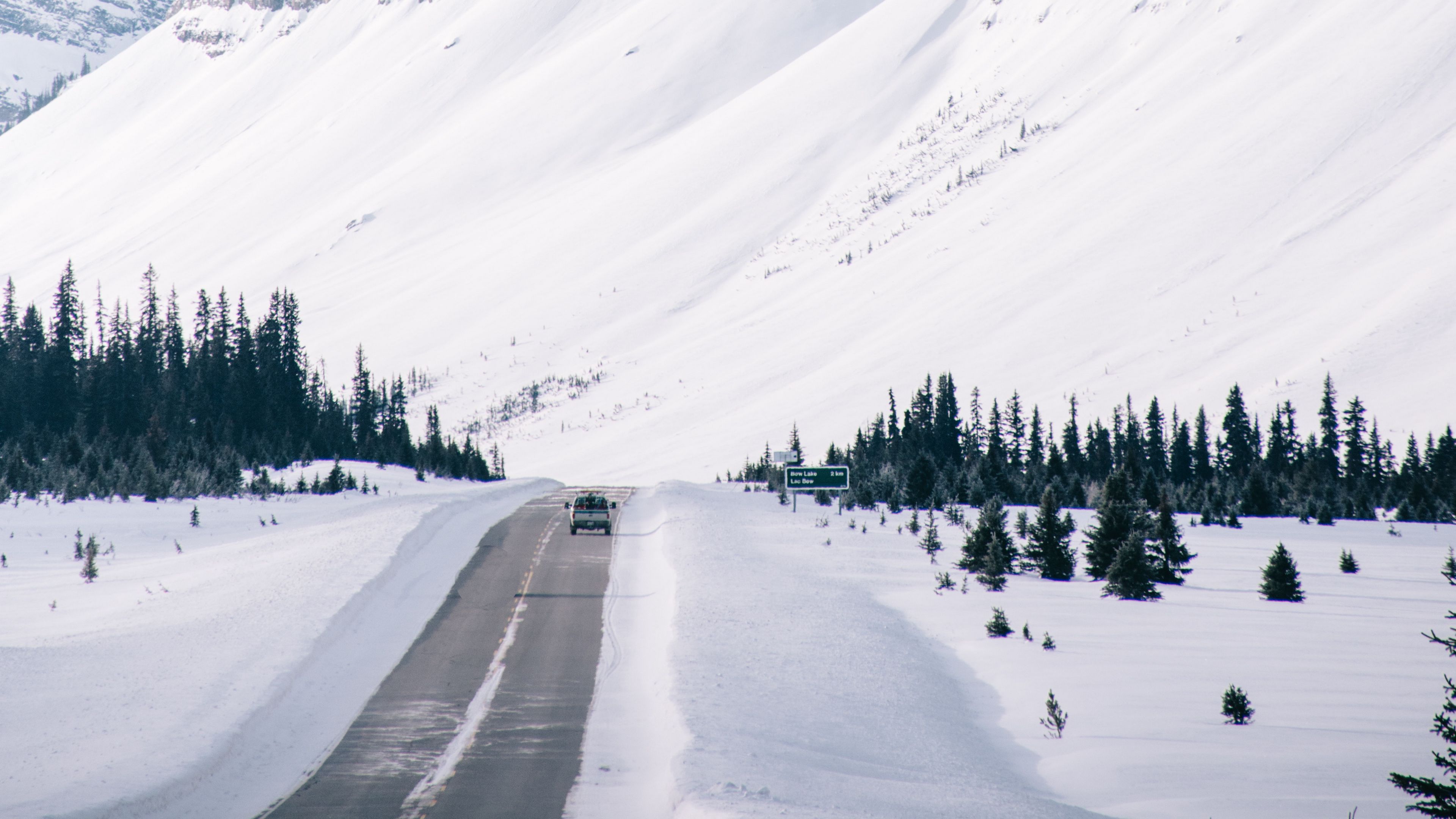road, mountain, slope, snow, winter, 4k, HD Wallpaper