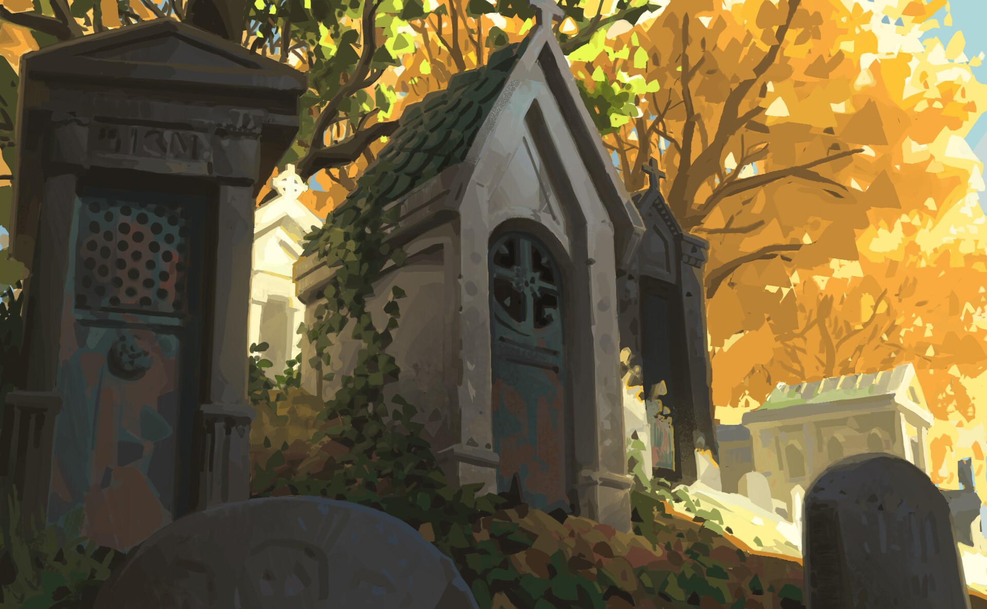 artwork, fantasy art, ArtStation, graveyards, tombstones, HD Wallpaper