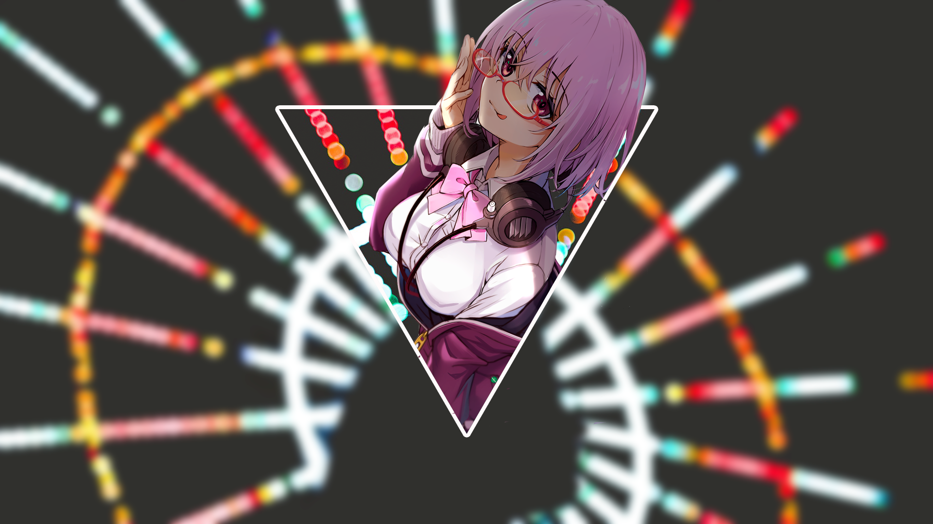 anime, anime girls, headphones, pink hair, tongue out, red eyes, triangle, SSSS.GRIDMAN, Akane Shinjou, HD Wallpaper