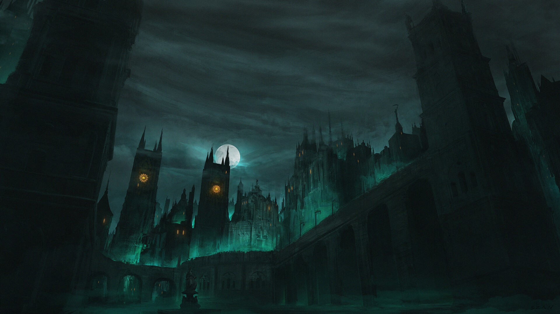 Bruno Szan, castle, Moon, HD Wallpaper