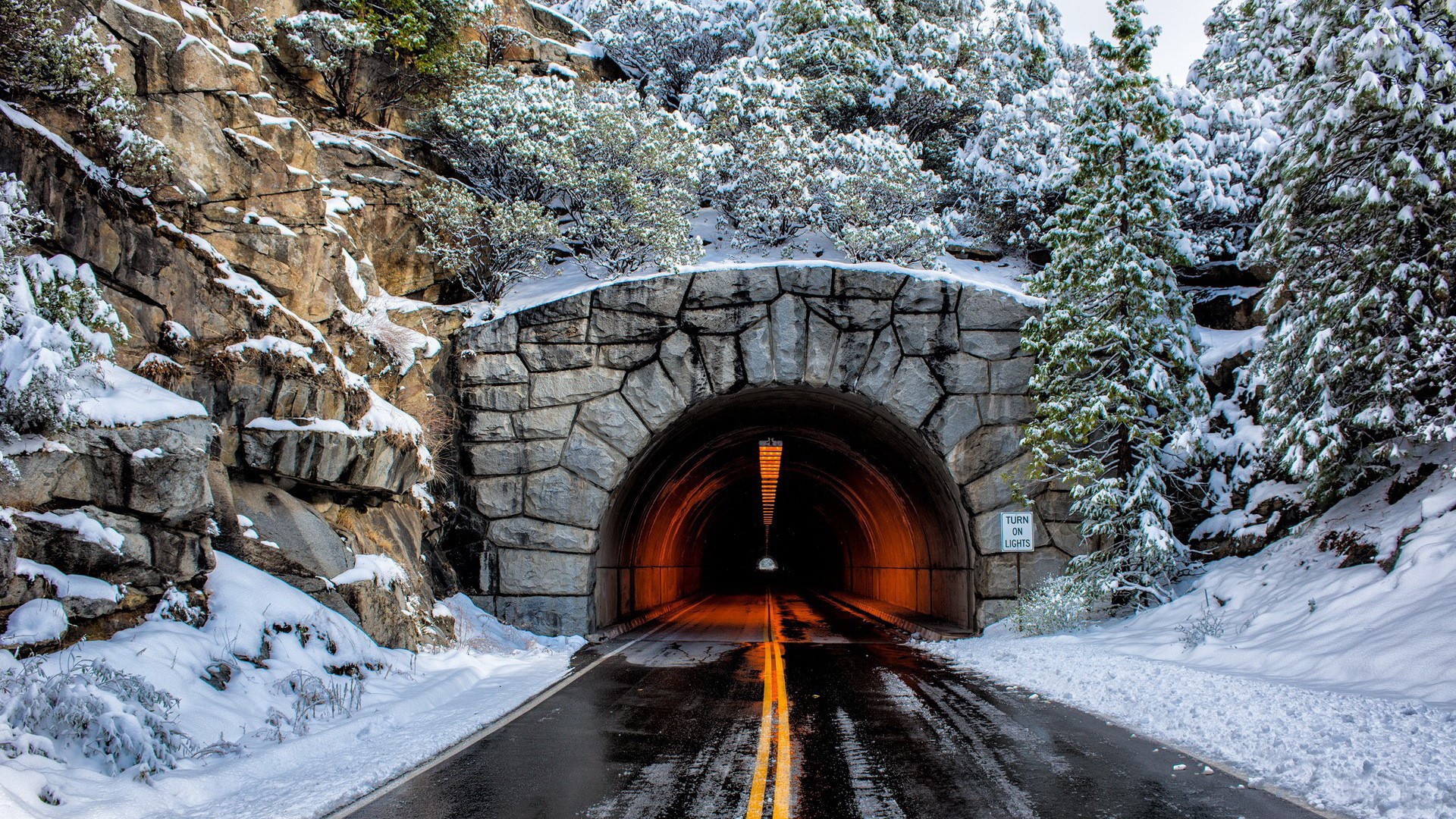 tunnel, road, snow, snow covered, HD Wallpaper