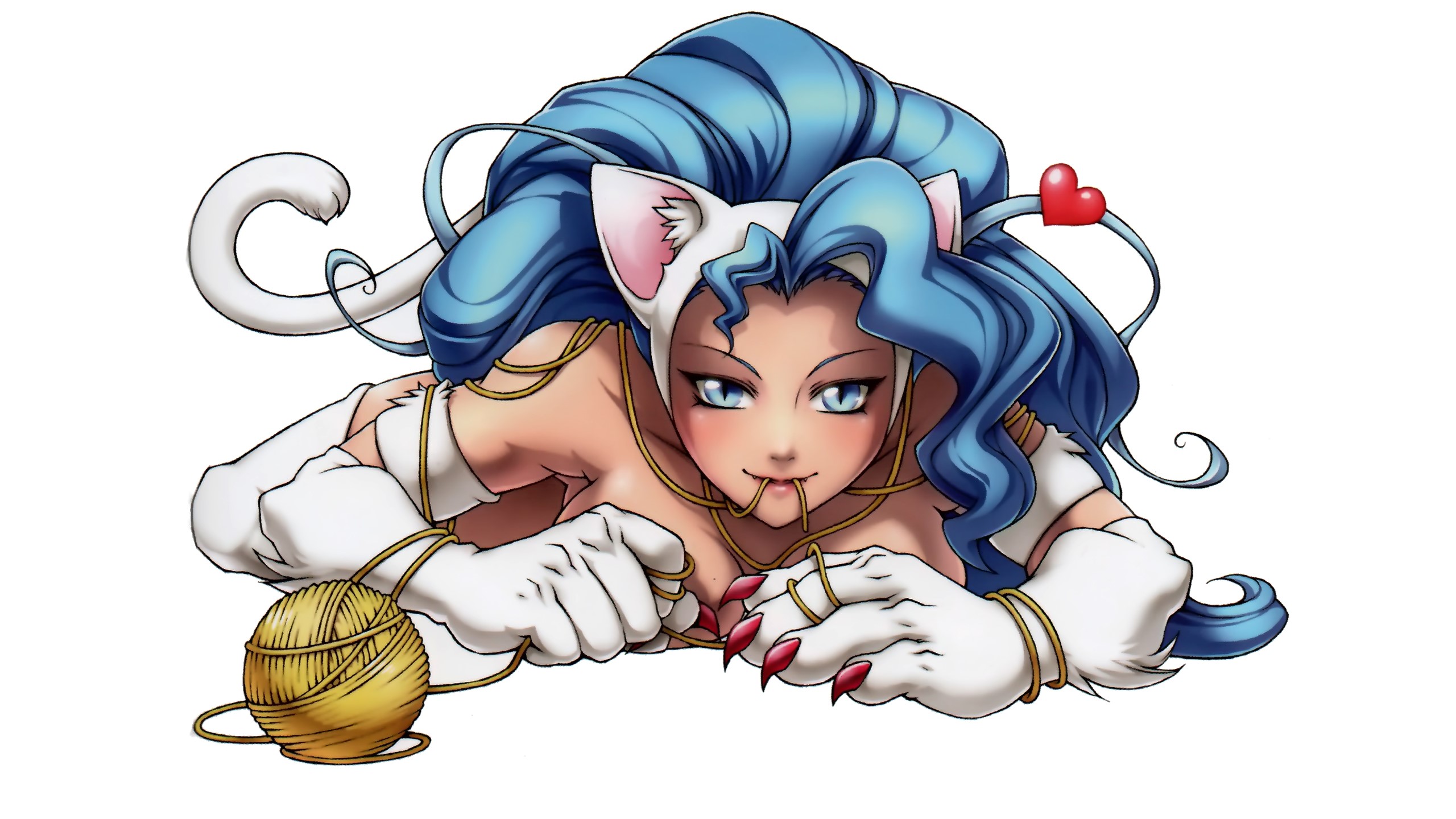 Capcom, Felicia, blue hair, plain background, tail, HD Wallpaper