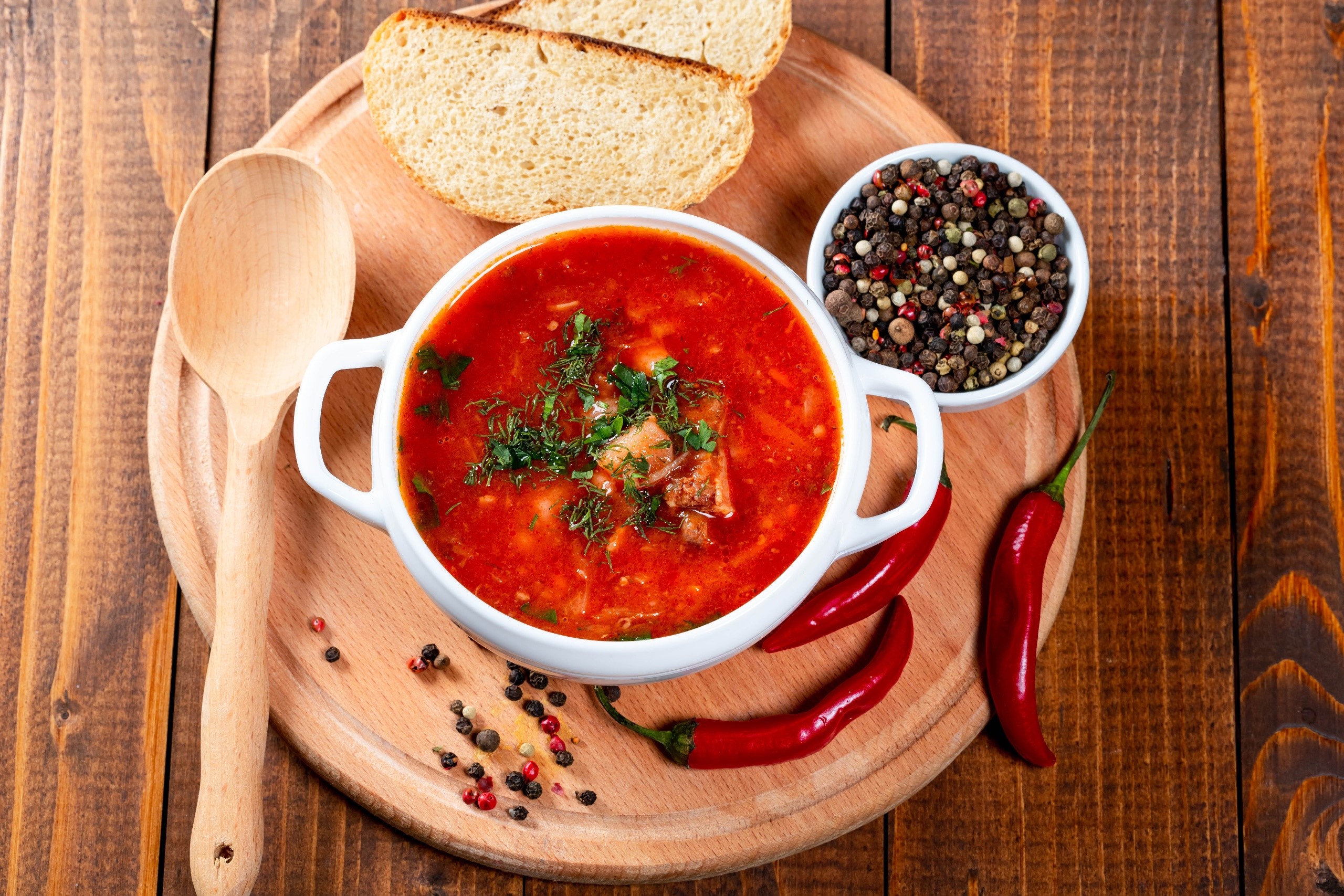 food, spoon, peppers, borscht, HD Wallpaper