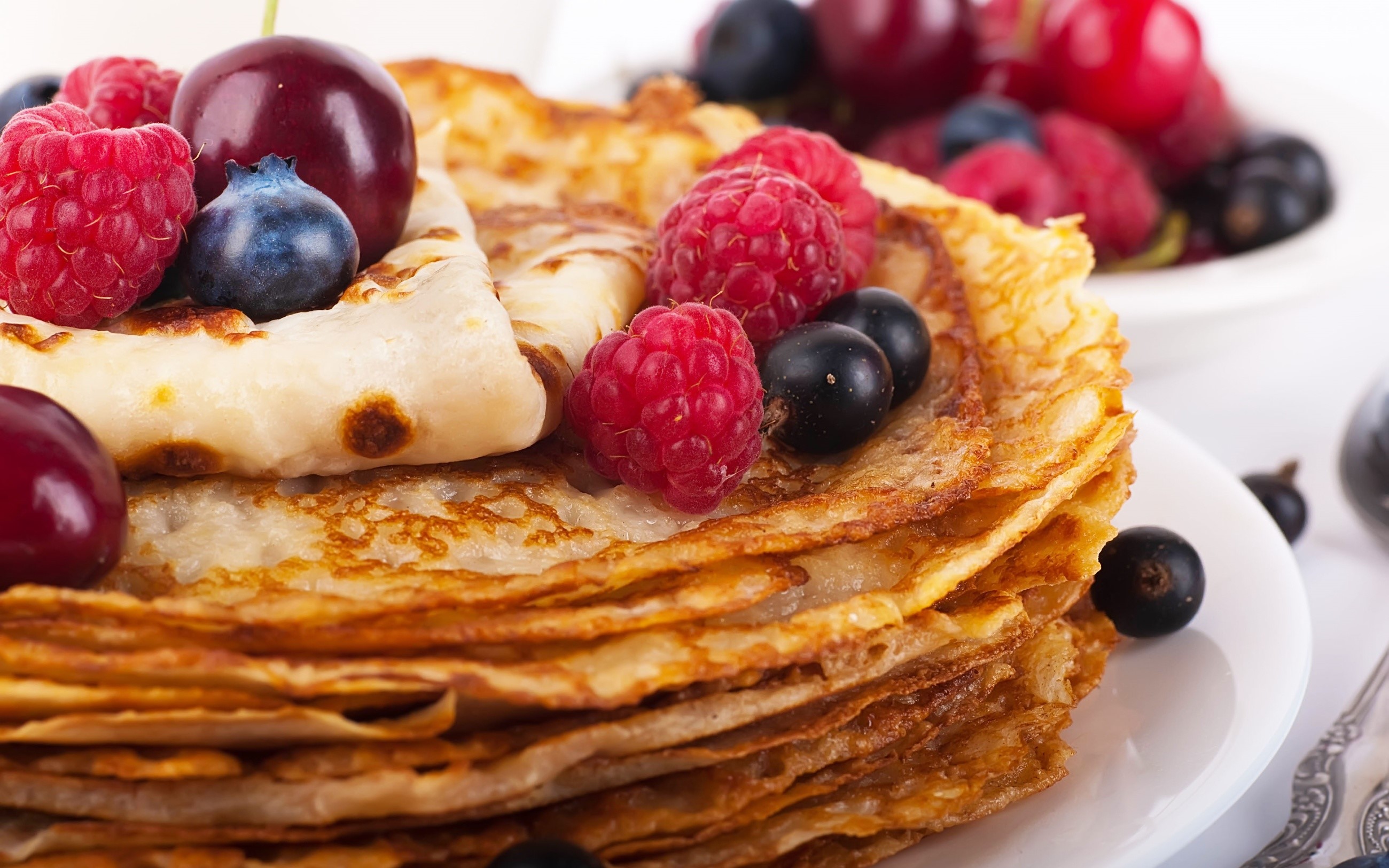 food, pancakes, fruit, berries, HD Wallpaper