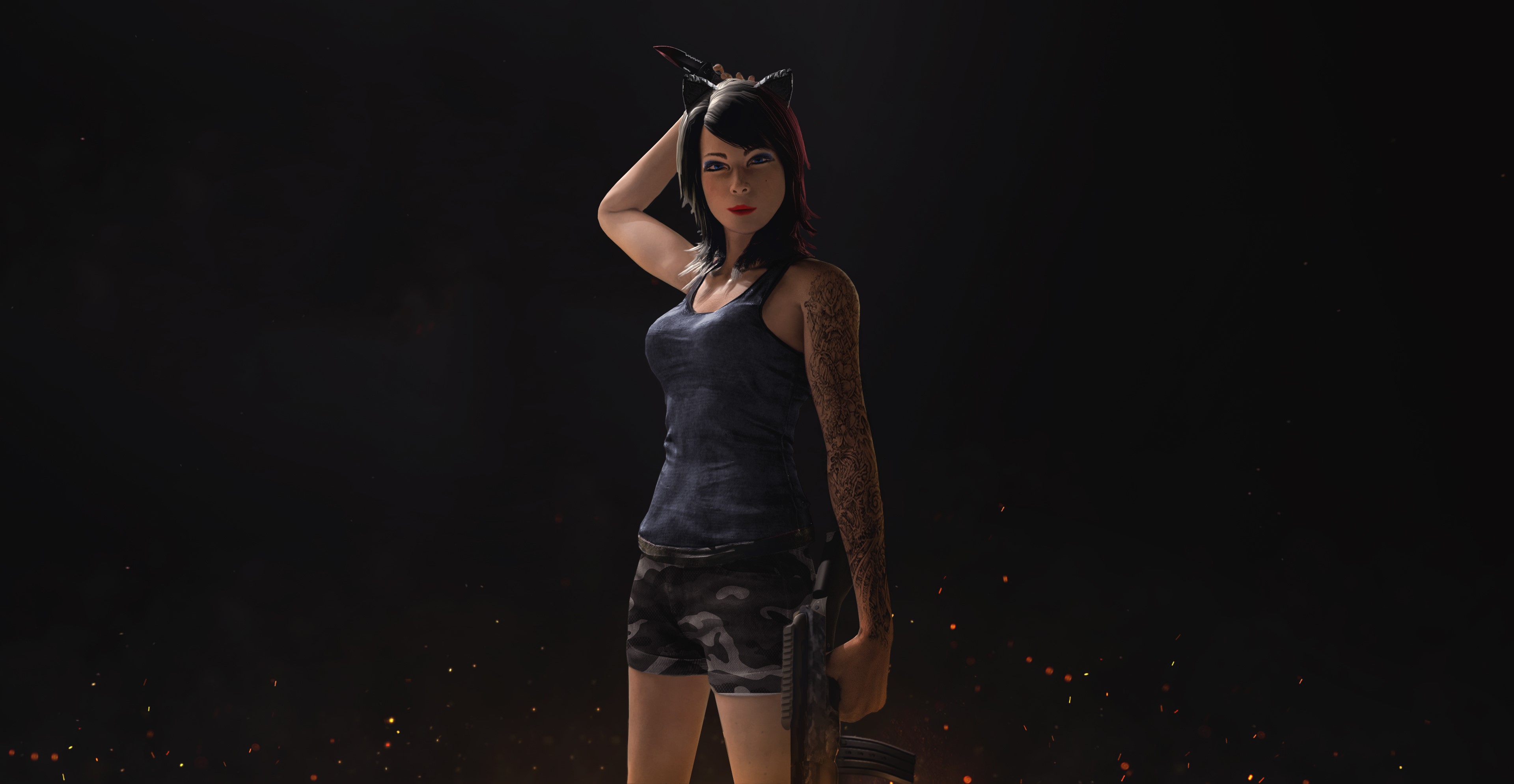 PUBG, women, Player Unknown Battleground, knife, tattoo, dark, army, ACE 23, flares, HD Wallpaper