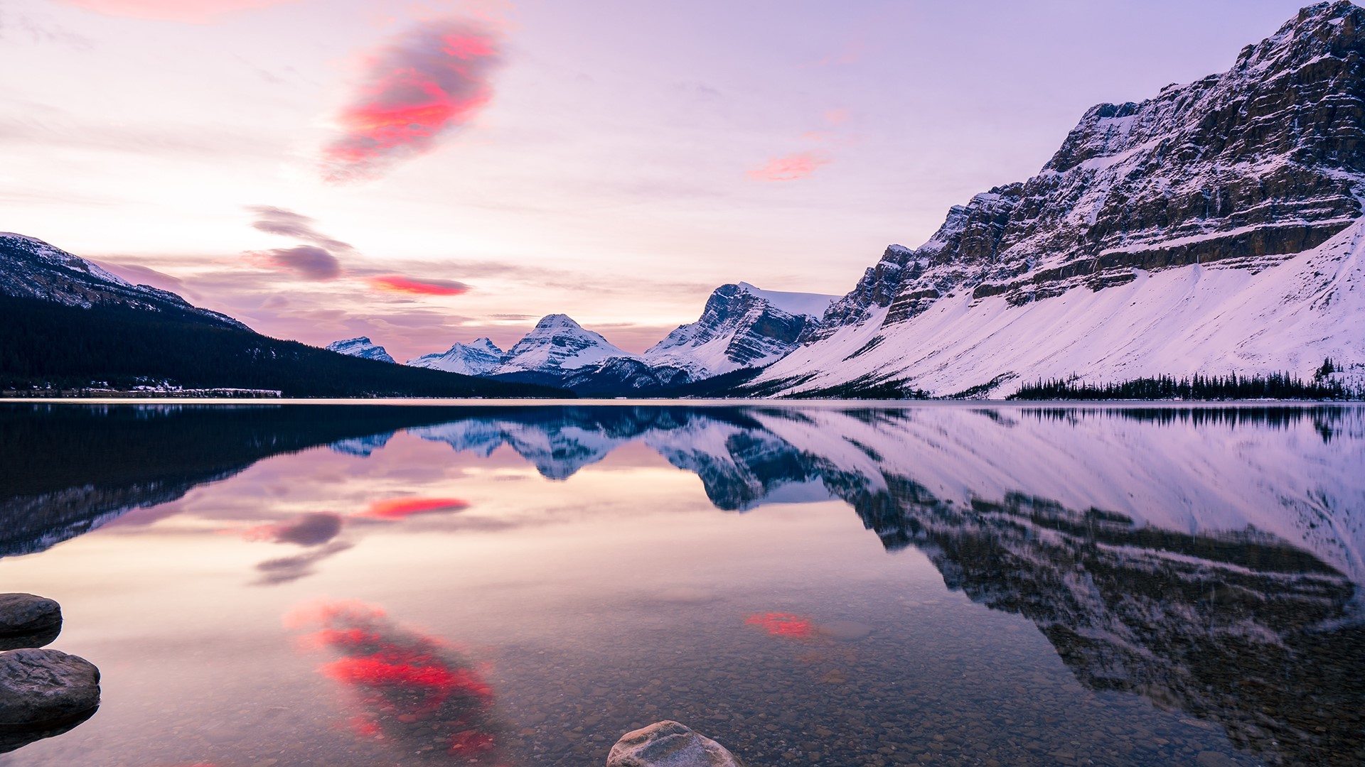 water, snow, clouds, Bow Lake, Banff National Park, photography, HD Wallpaper