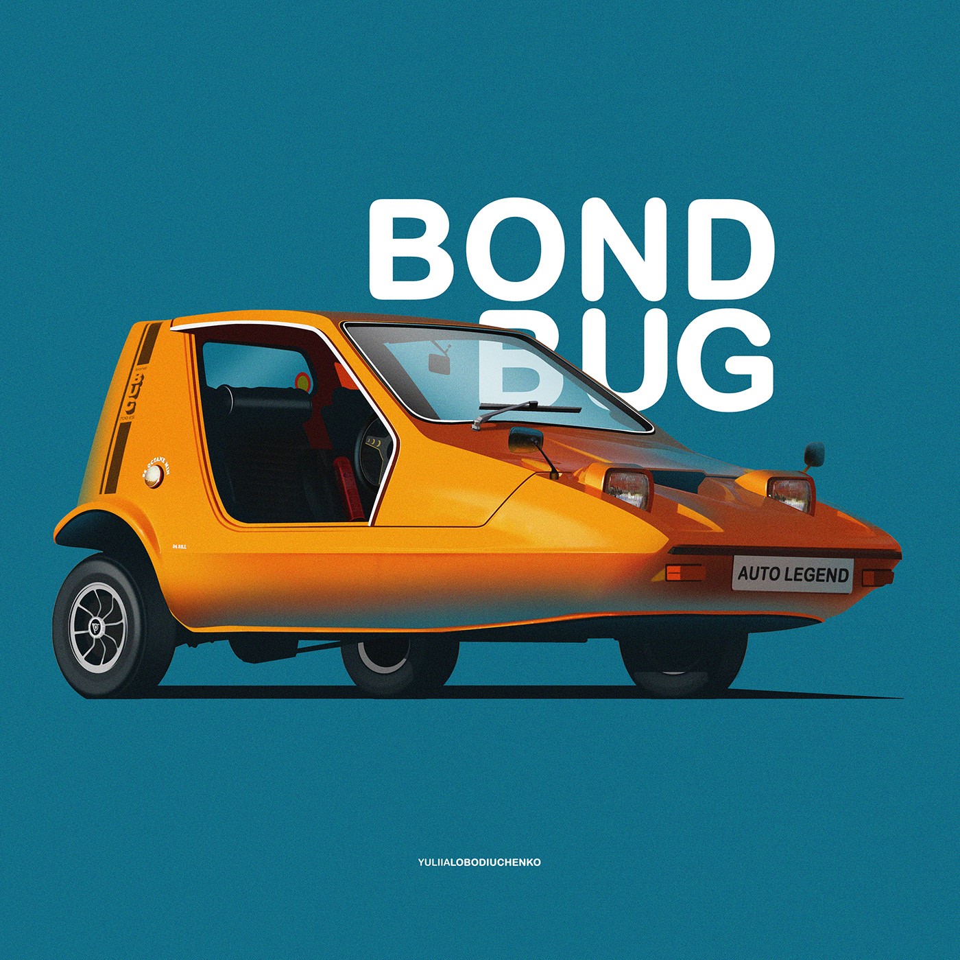 car, classic car, illustration, Yuliia Lobodiuchenko, Bond Bug, simple background, typography, HD Wallpaper