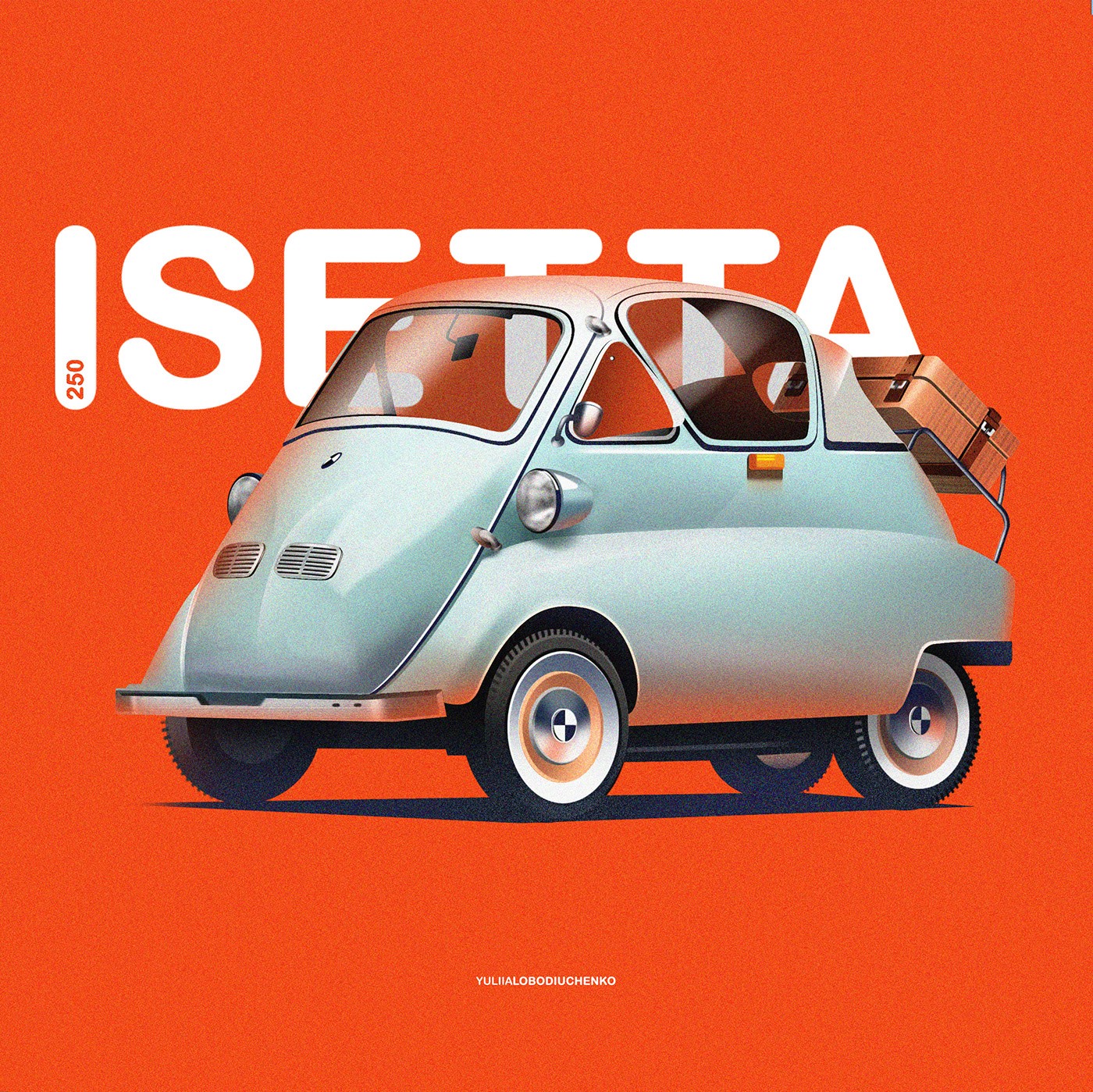 car, illustration, classic car, Yuliia Lobodiuchenko, Isetta, simple background, typography, HD Wallpaper
