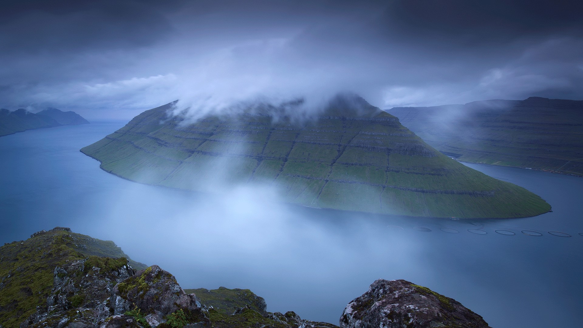 nature, landscape, mountains, fjord, clouds, sea, Faroe Islands, HD Wallpaper