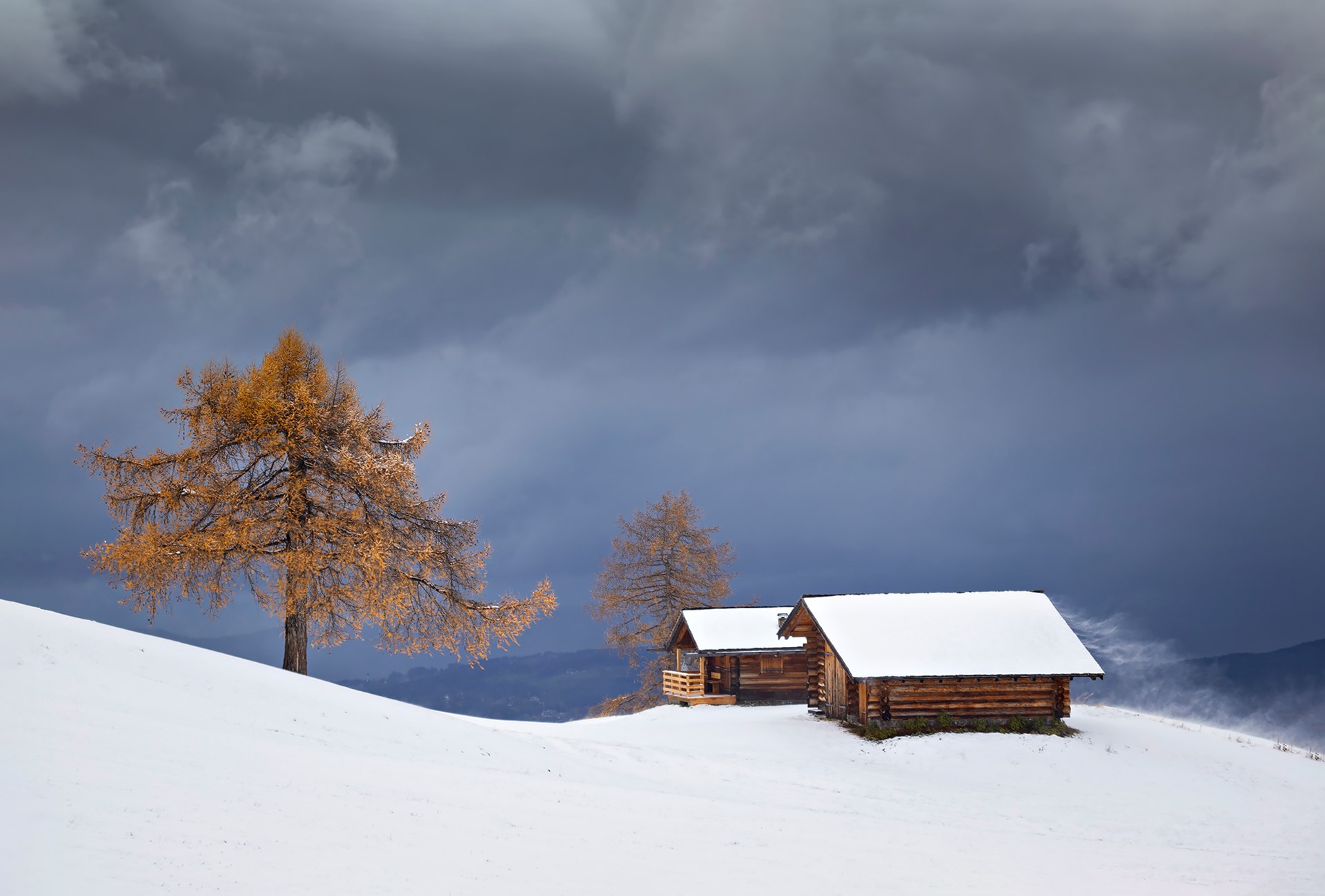 landscape, trees, snow, winter, sky, hut, outdoors, HD Wallpaper