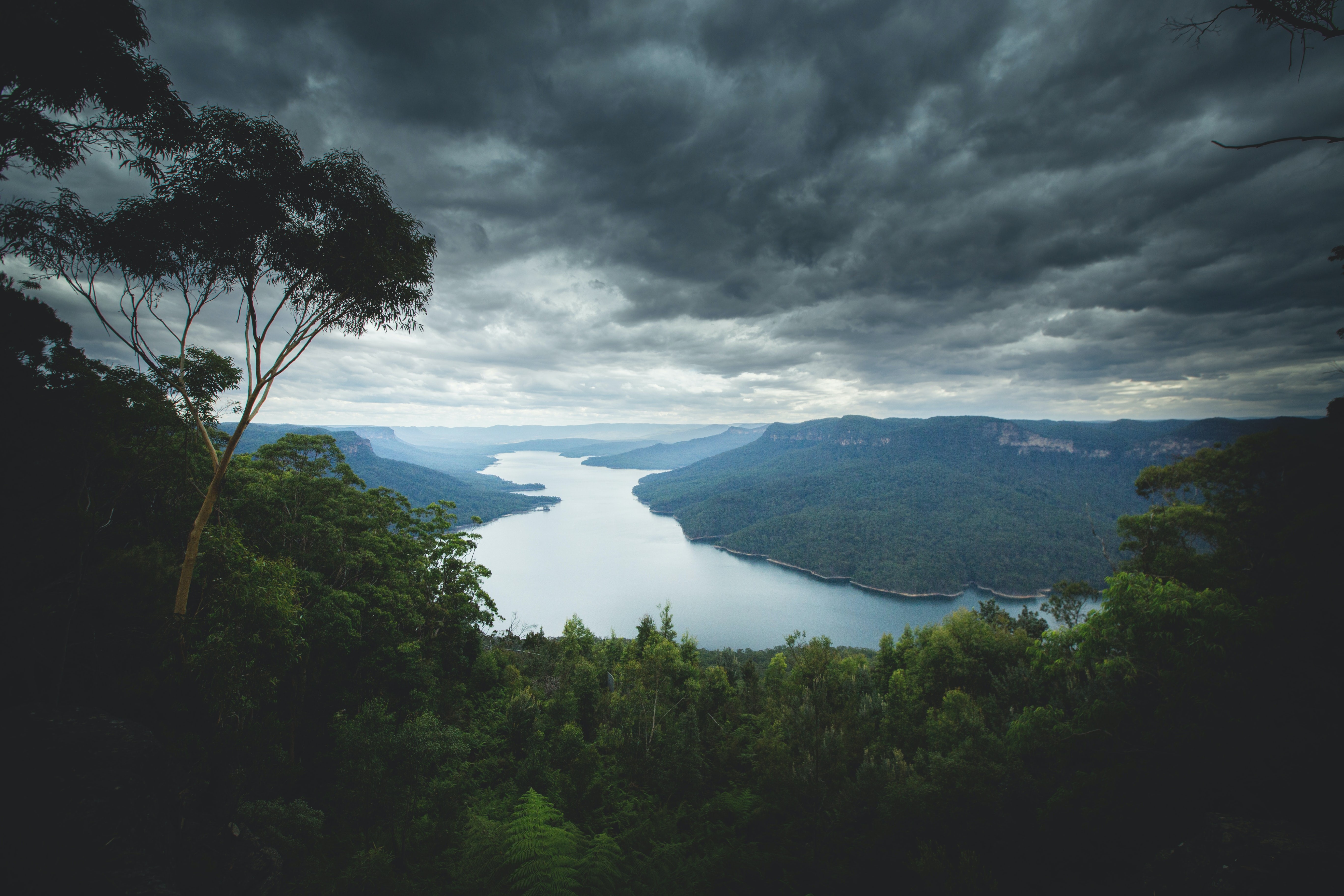 nature, landscape, mountains, river, trees, plants, clouds, far view, tropical, Unsplash, HD Wallpaper