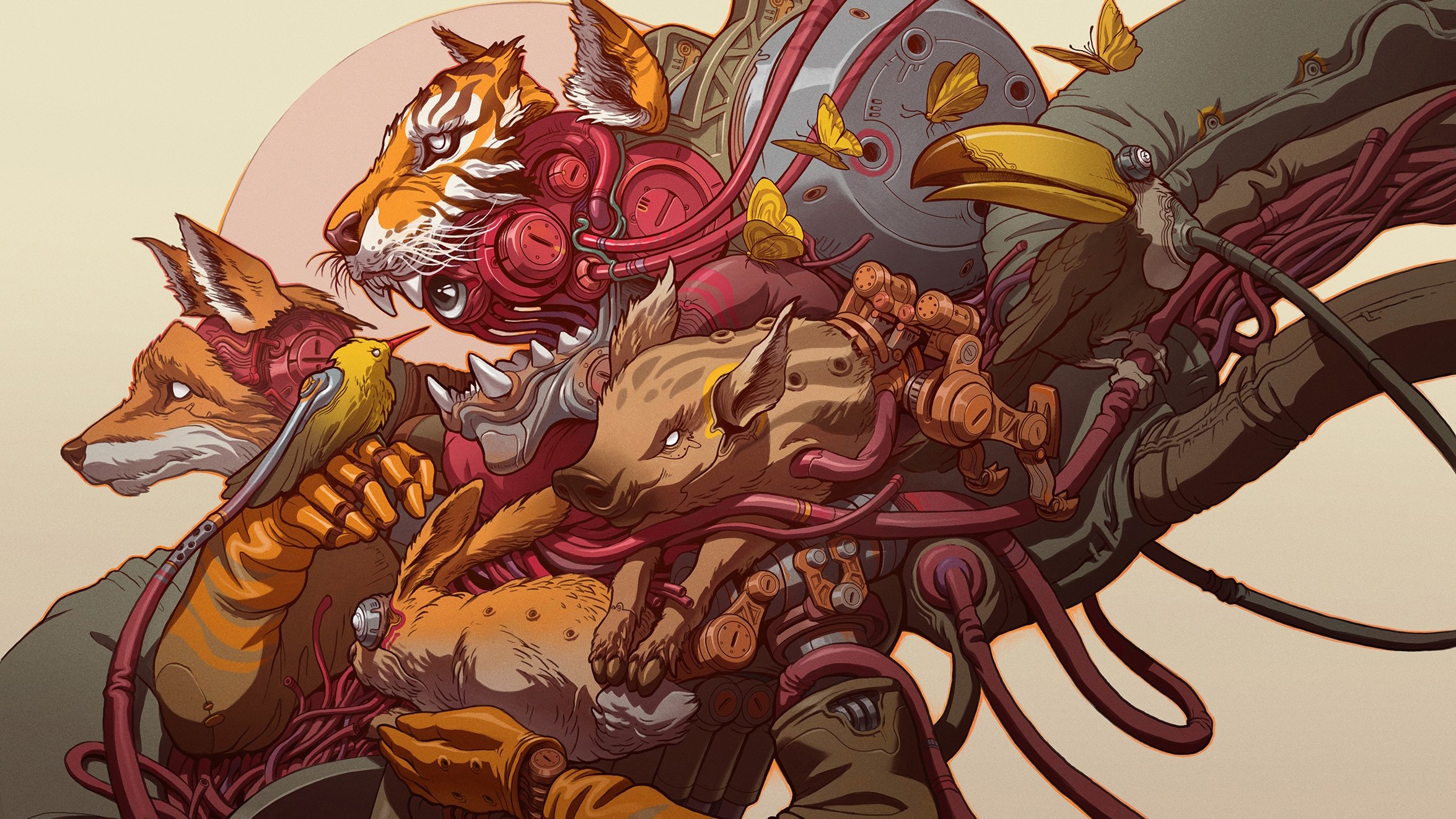 Robbie Trevino, artwork, illustration, digital, digital art, animals, anthropomorphism, cyborg, HD Wallpaper