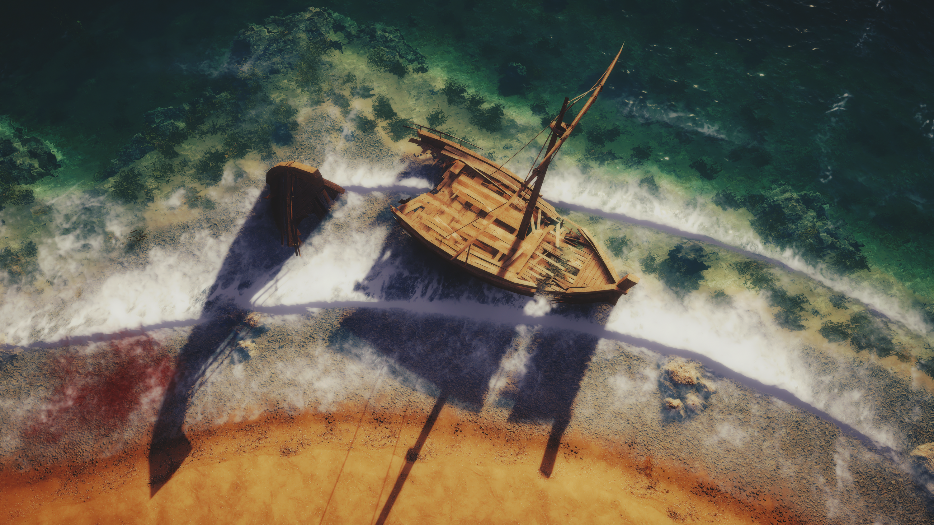 ship, shore, Assassins Creed: Odyssey, video games, screen shot, top view, HD Wallpaper