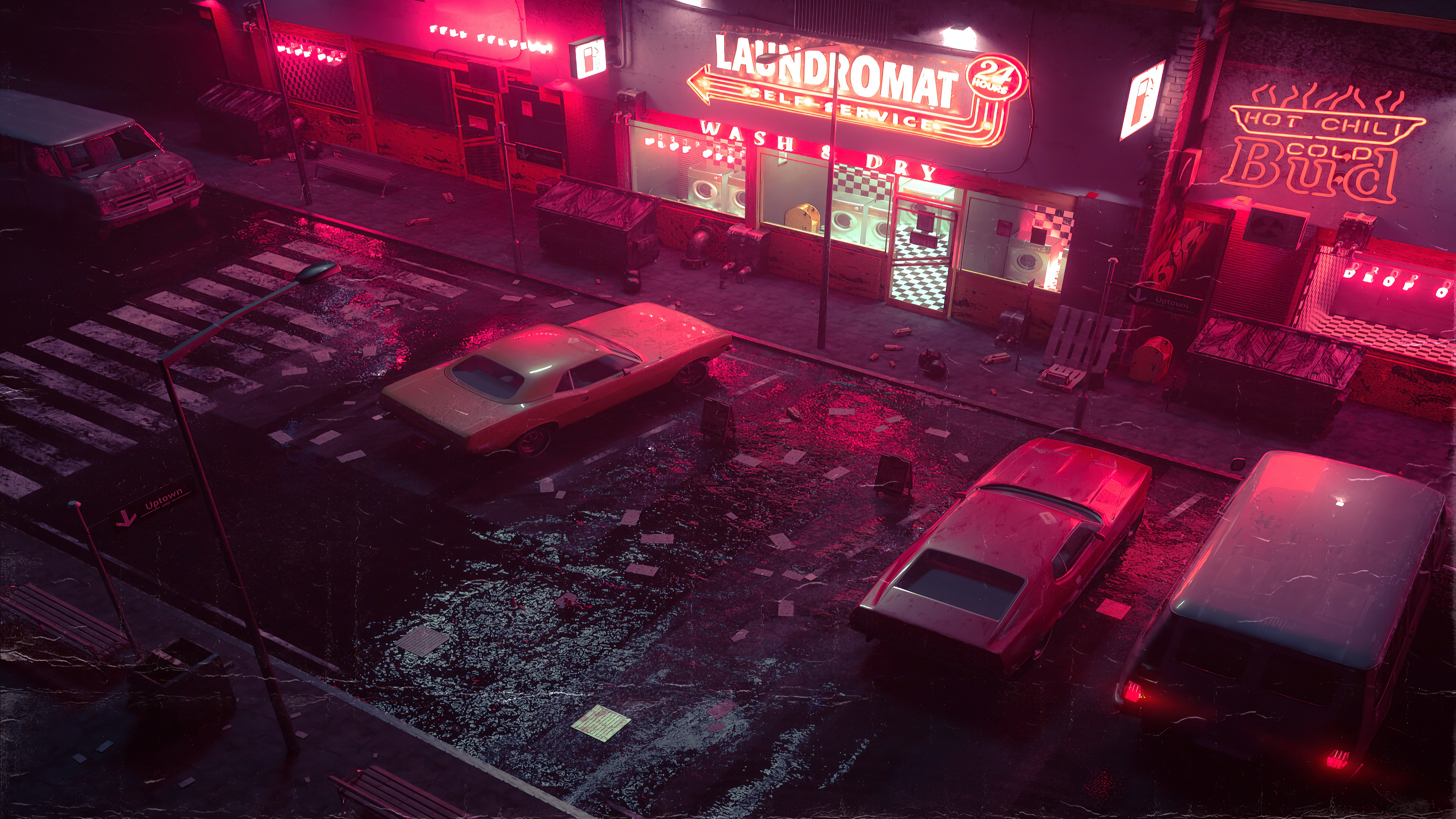 night, neon, car, neon glow, high angle, HD Wallpaper