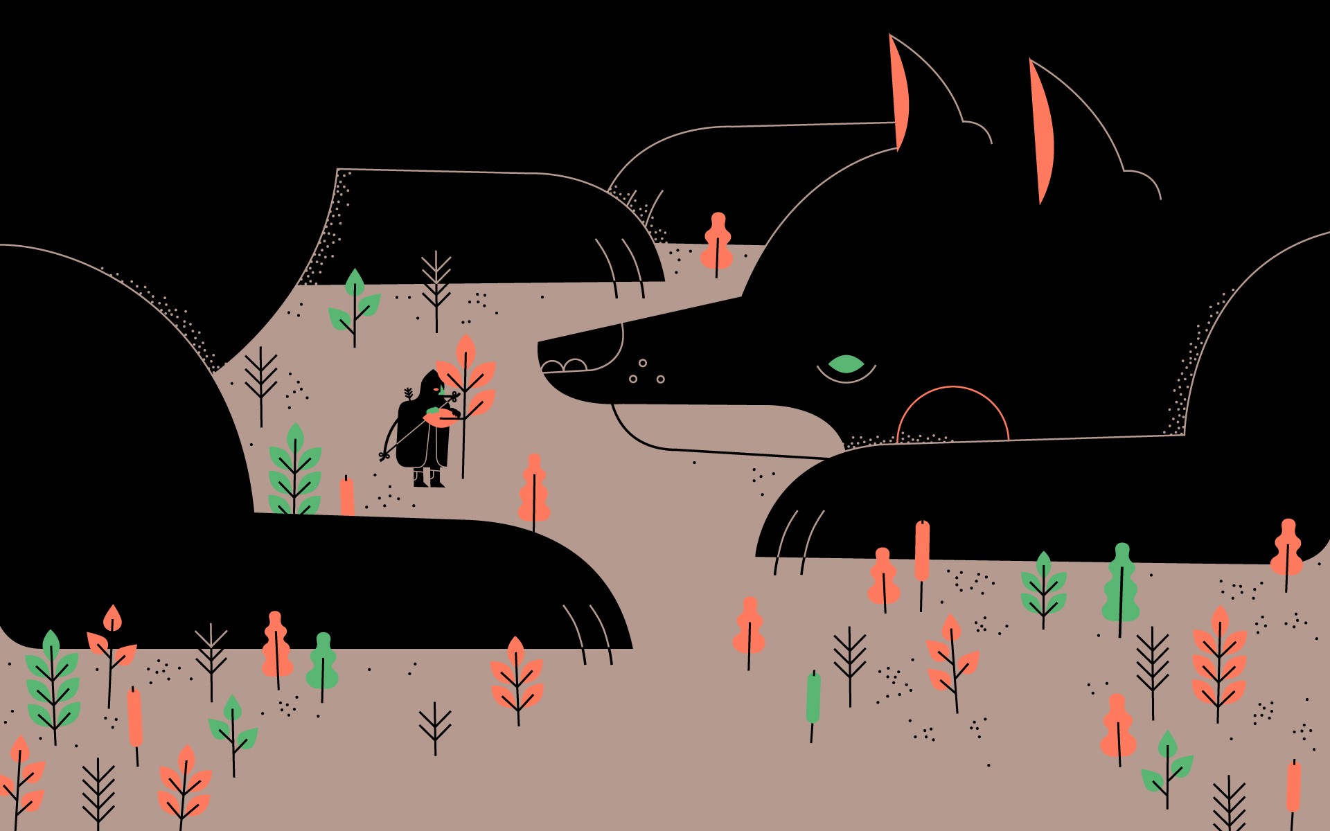 illustration, artwork, vector, shapes, fox, neon, trees, dark, digital art, HD Wallpaper