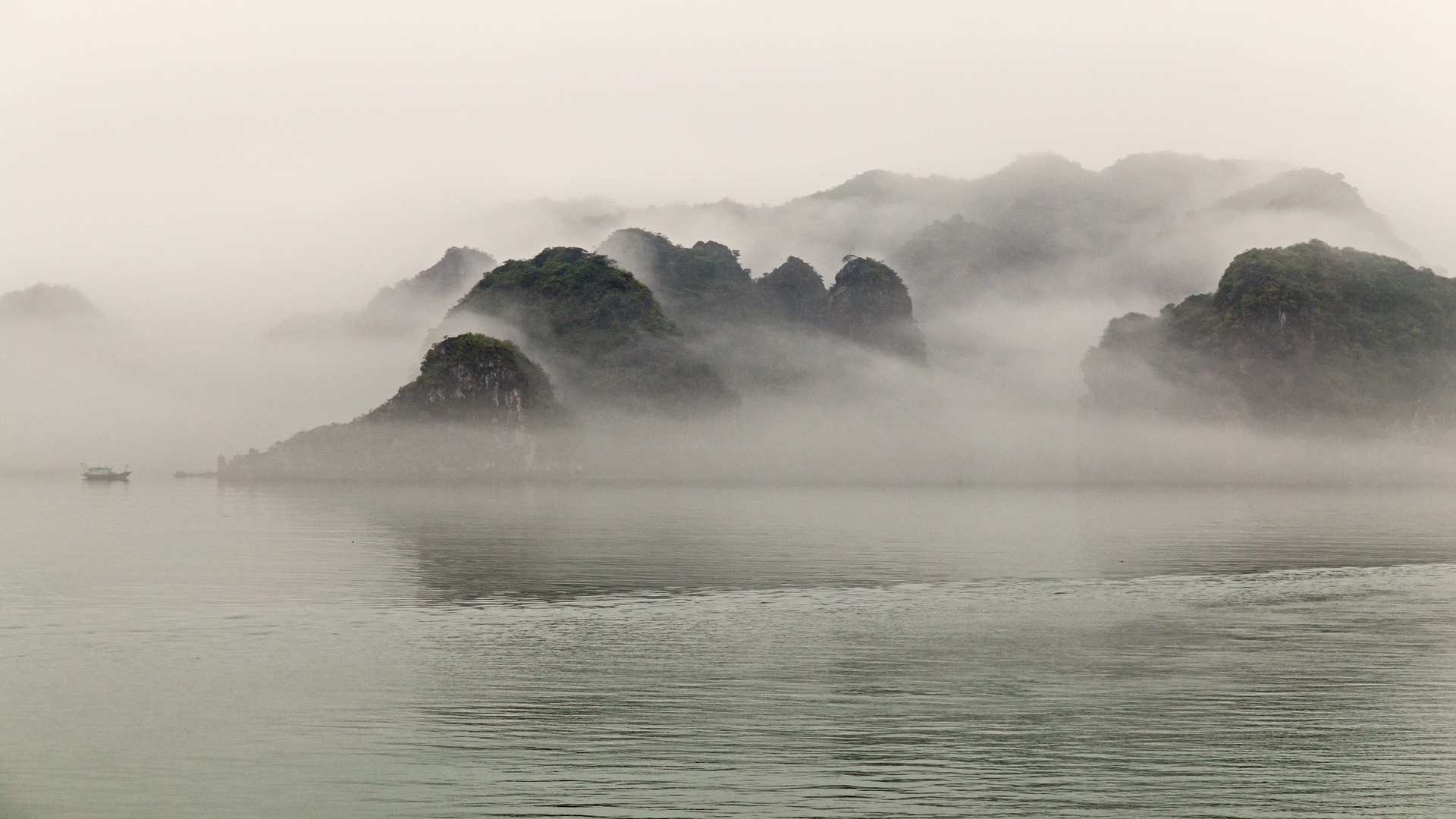 nature, landscape, sea, mist, bay, Halong Bay, Vietnam, HD Wallpaper
