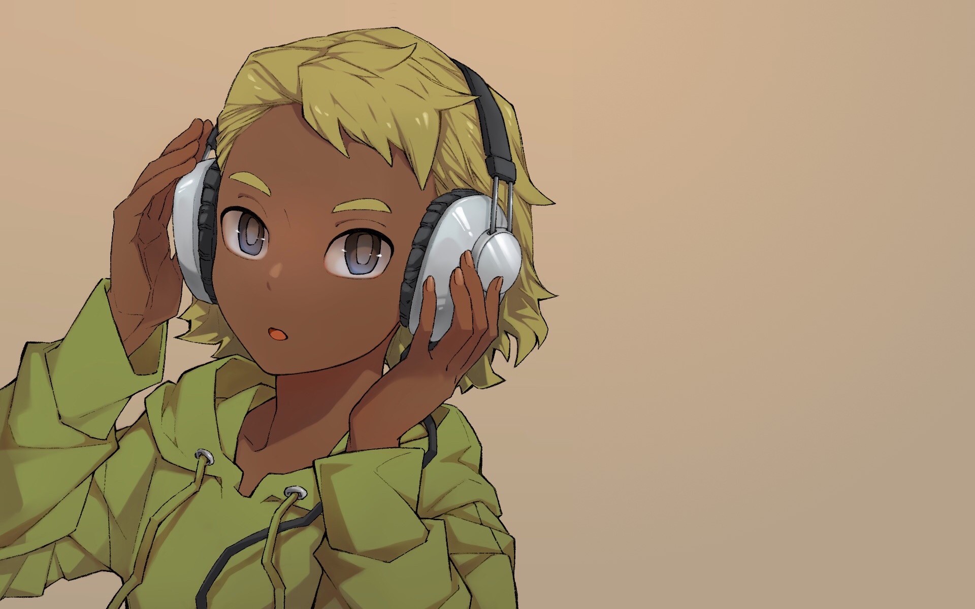 anime, Eizouken ni wa Te wo Dasu na!, anime girls, simple background, Doumeki (Eizouken), headphones, HD Wallpaper