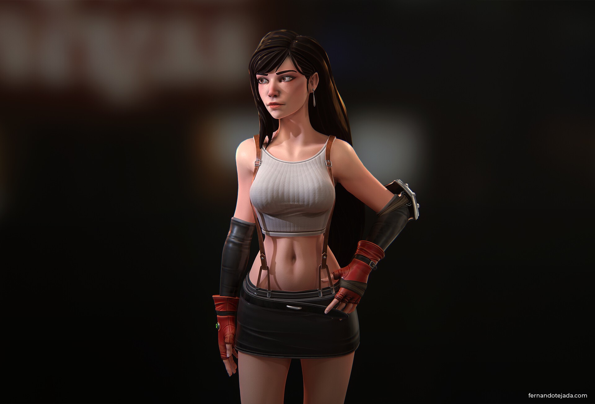 Tifa Lockhart, digital art, big boobs, dark hair, standing, belly, HD Wallpaper