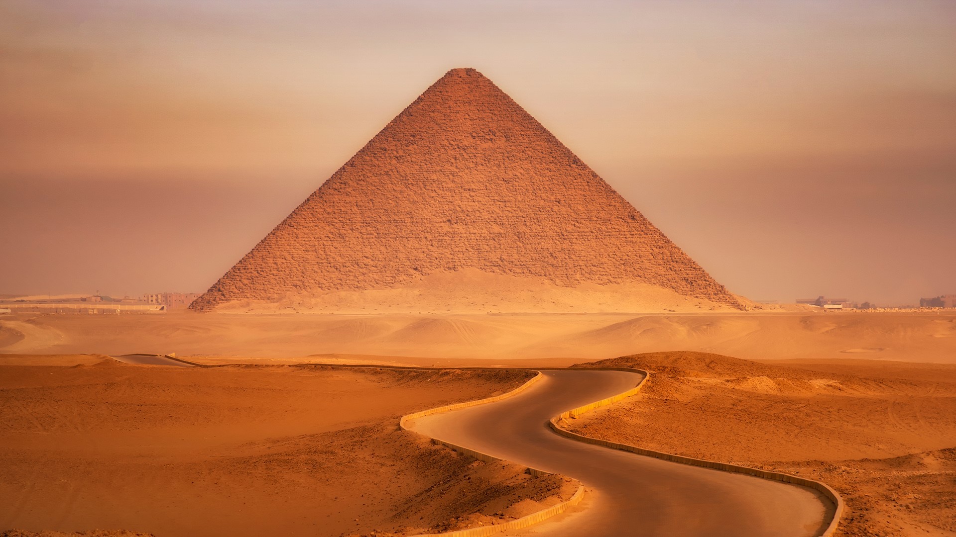 nature, landscape, pyramid, sand, desert, clouds, dunes, road, Cairo, Egypt, Pyramids of Giza, HD Wallpaper