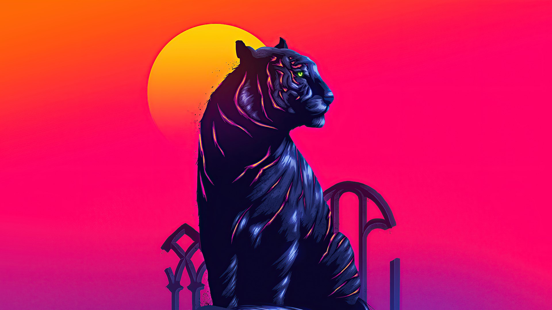 digital art, Sun, tiger, HD Wallpaper