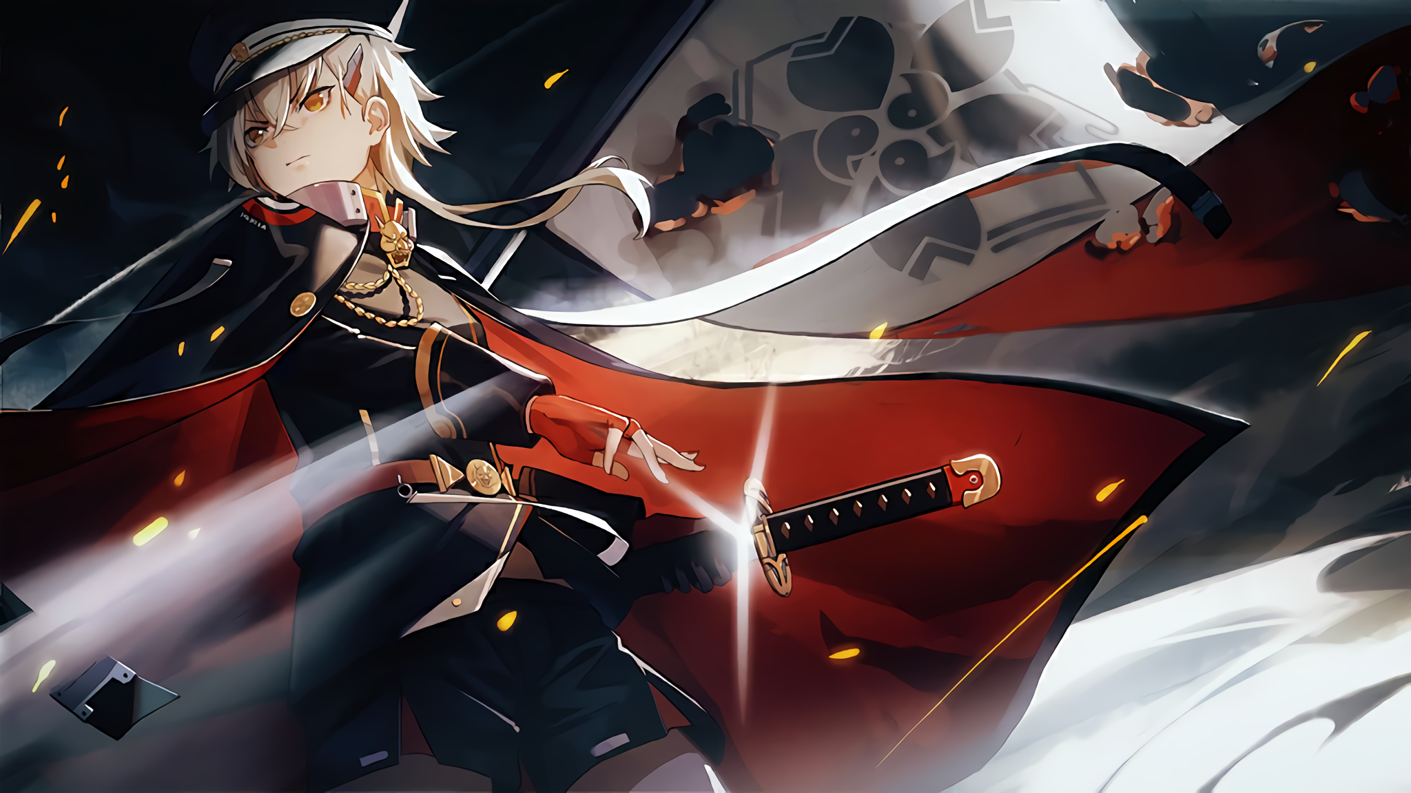 Azur Lane, Kinu (Azur Lane), sword, cape, Military Uniform, anime, HD Wallpaper