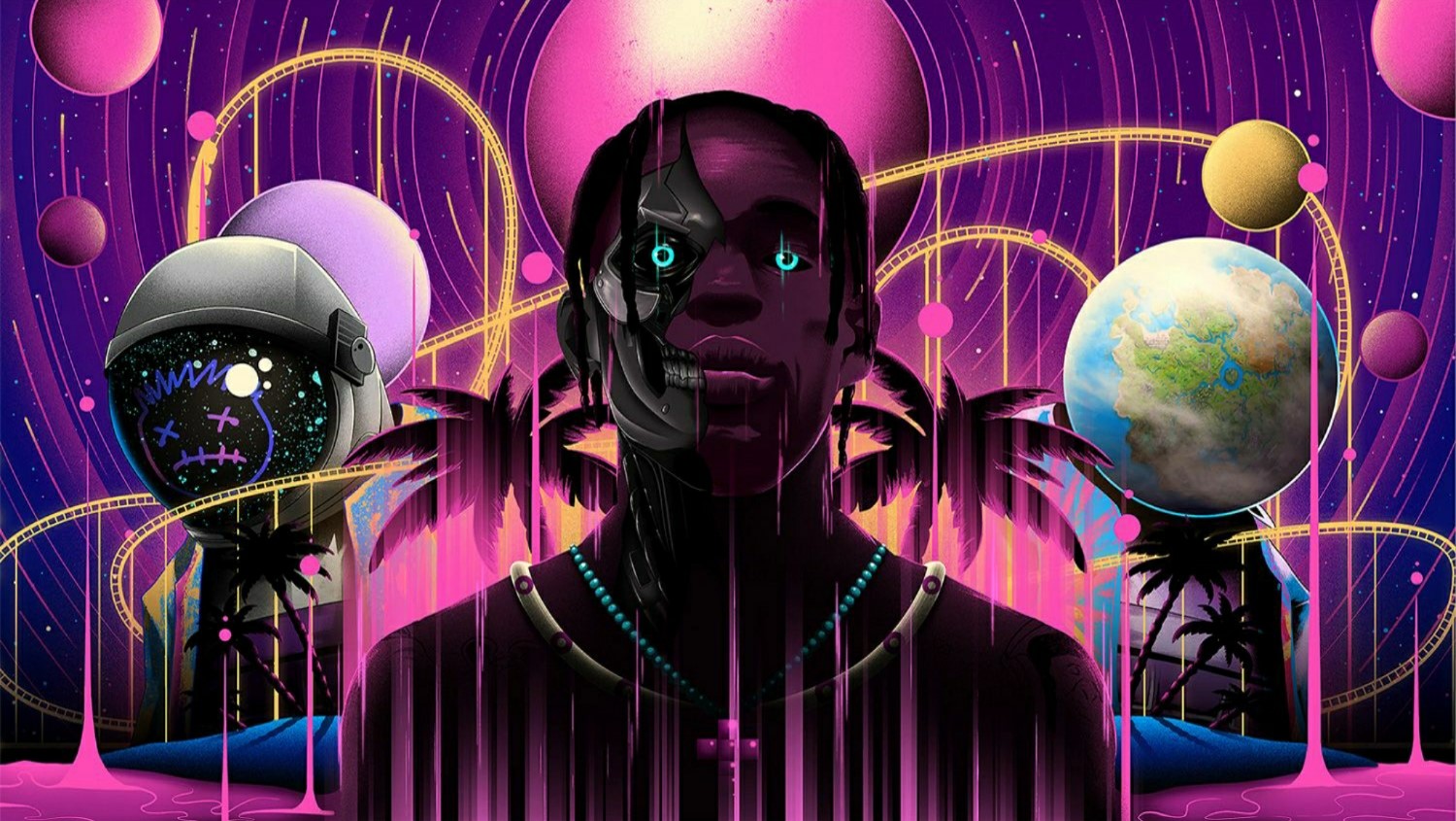 Fortnite, Travis Scott, artwork, colorful, cyborg, PC gaming, HD Wallpaper
