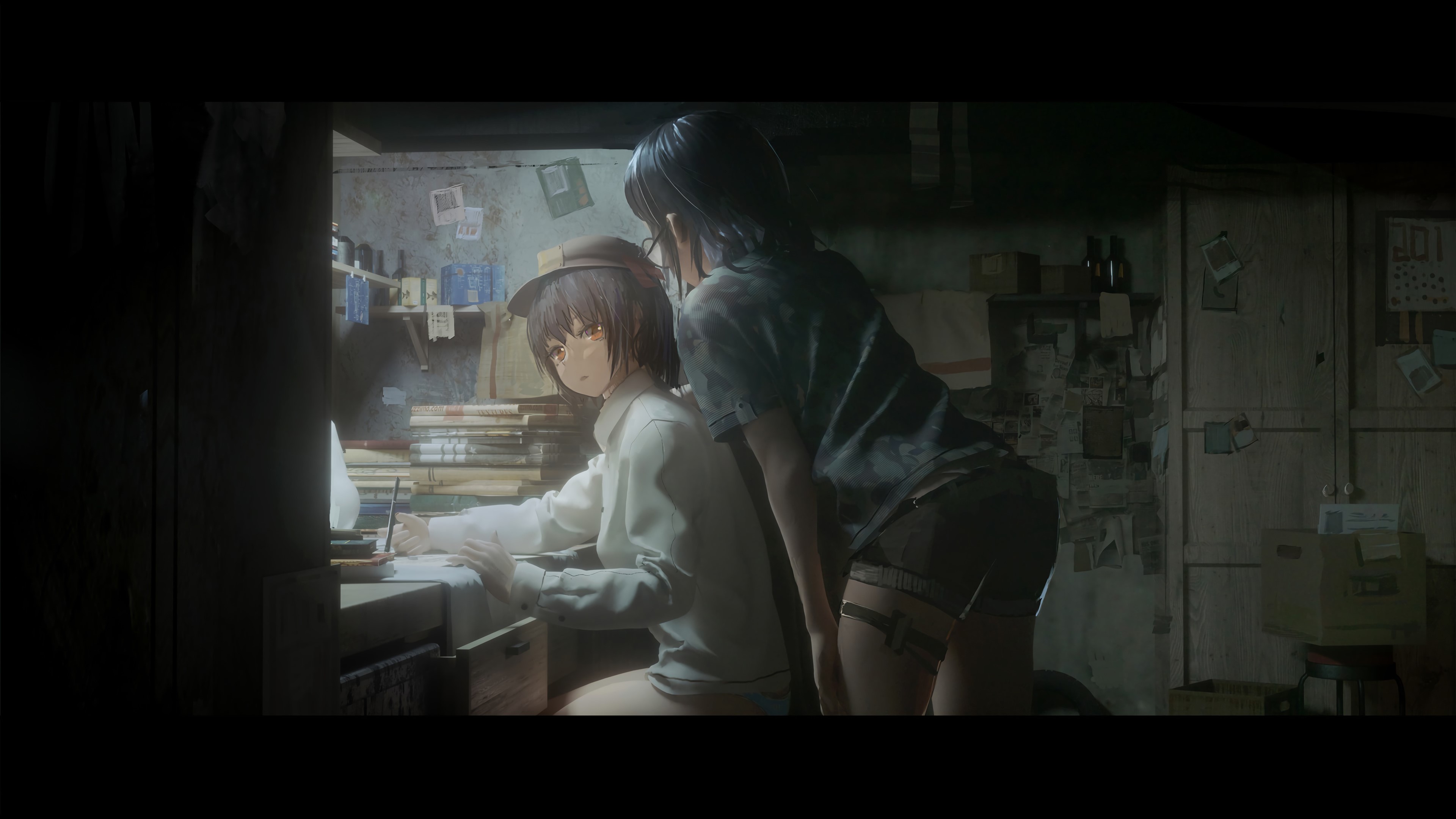 anime, anime girls, dark, indoors, dark hair, novelance, HD Wallpaper