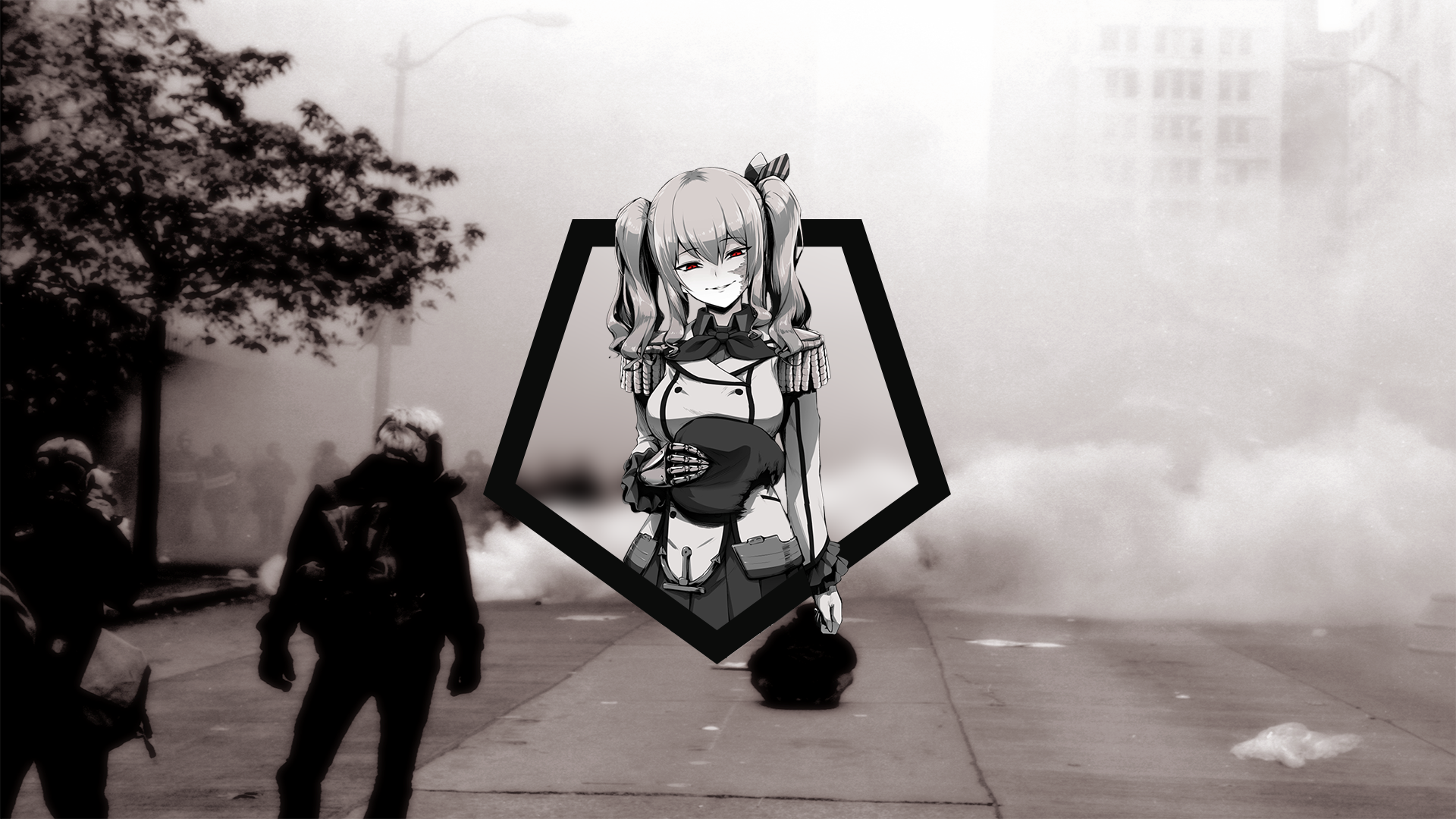 Kantai Collection, Kashima (KanColle), gas masks, protestors, renders in shapes, HD Wallpaper