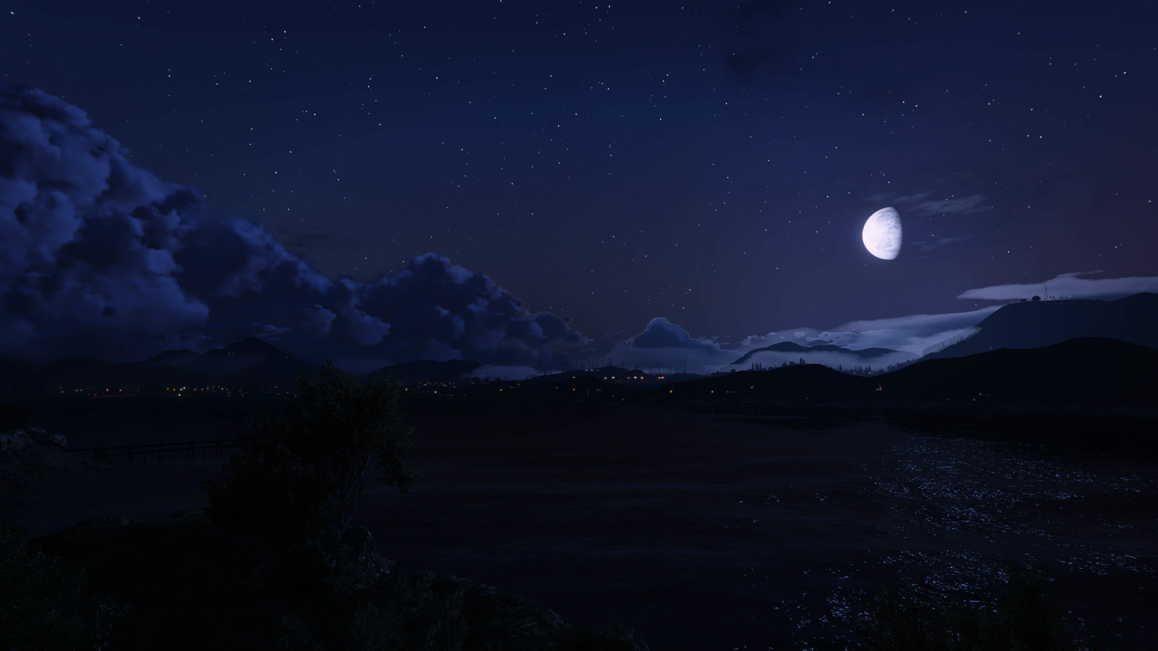 Grand Theft Auto V, nature, landscape, night, moonlight, depth of field, HD Wallpaper