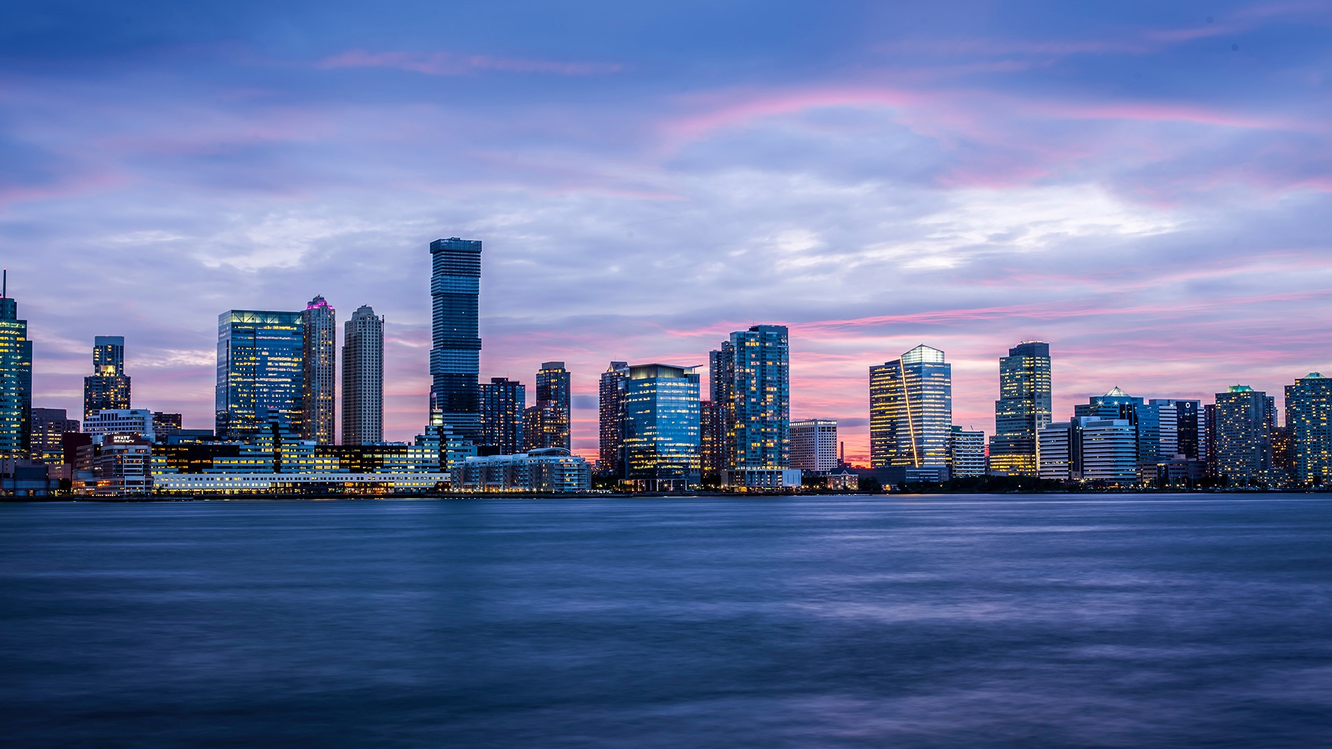 building, lights, water, clouds, photography, New York City, HD Wallpaper