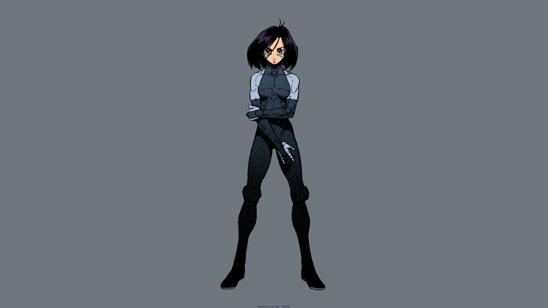 GUNNM, Battle Angel Alita, Alita, Gally, short hair, dark hair, cyborg, anime, manga, anime girls, Alita: Battle Angel, frontal view, simple background, HD Wallpaper