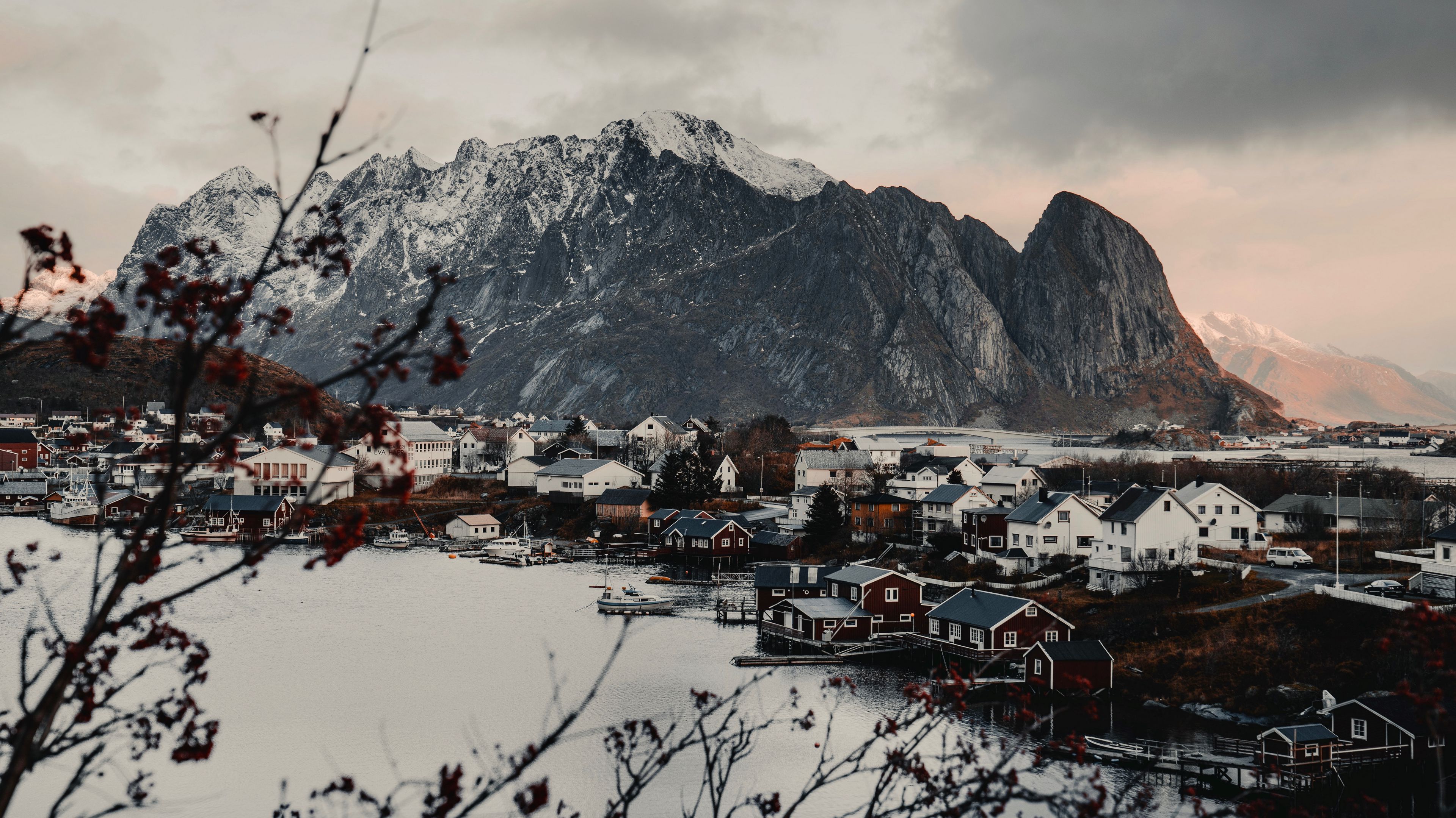 mountains, home, lake, landscape, 4k, HD Wallpaper
